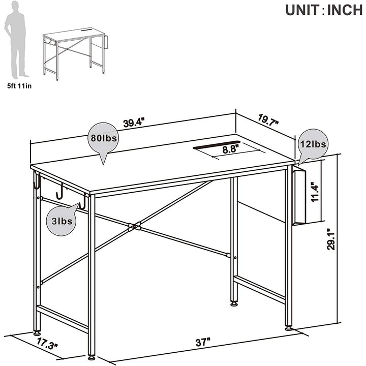 Bestier Computer Office Desk Workstation with Storage Bag & Hook, Gray, 39 Inch - VMInnovations