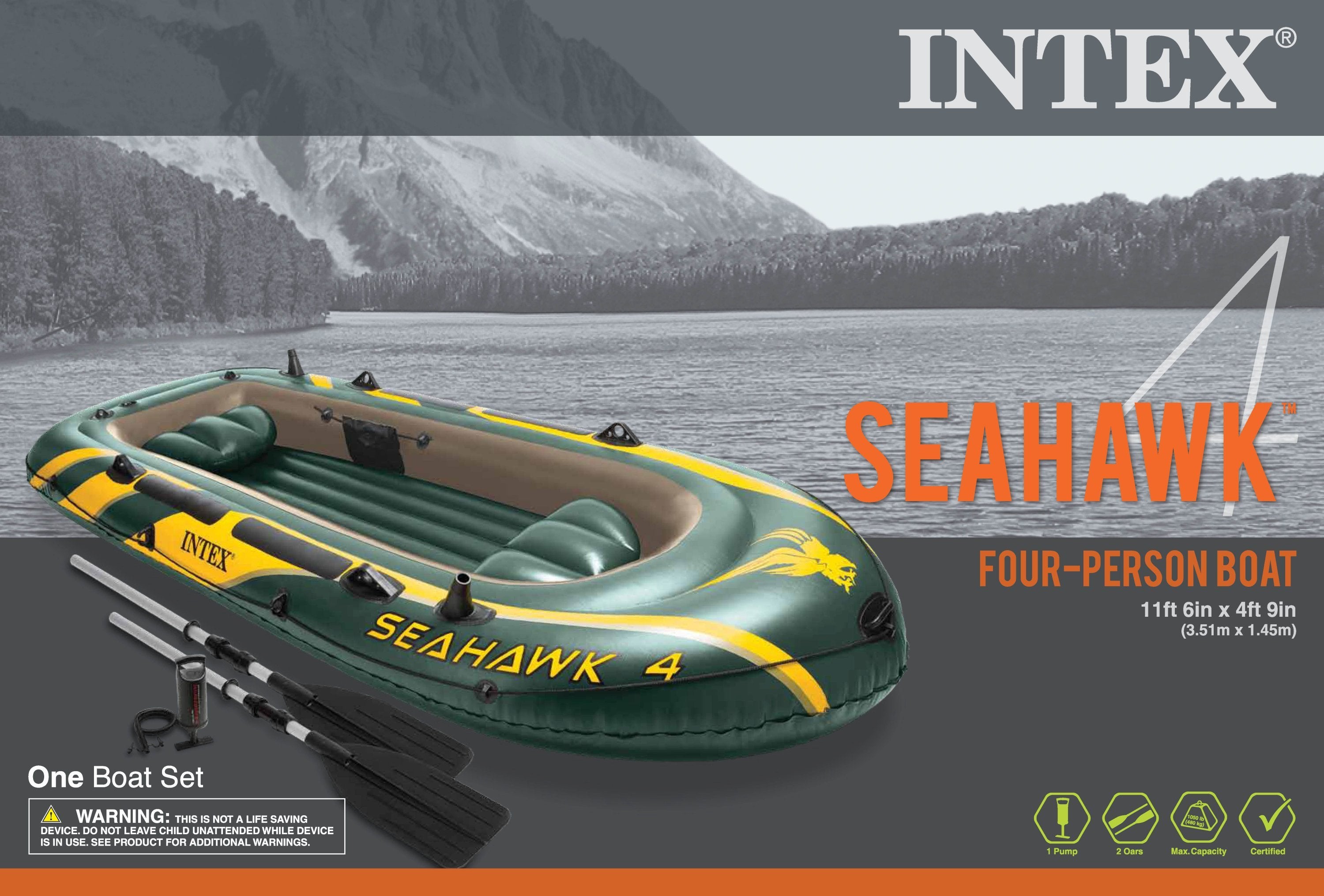 Intex Seahawk 4 Inflatable 4 Person Floating Boat Raft Set w/ Oars & Pump 4 Pack