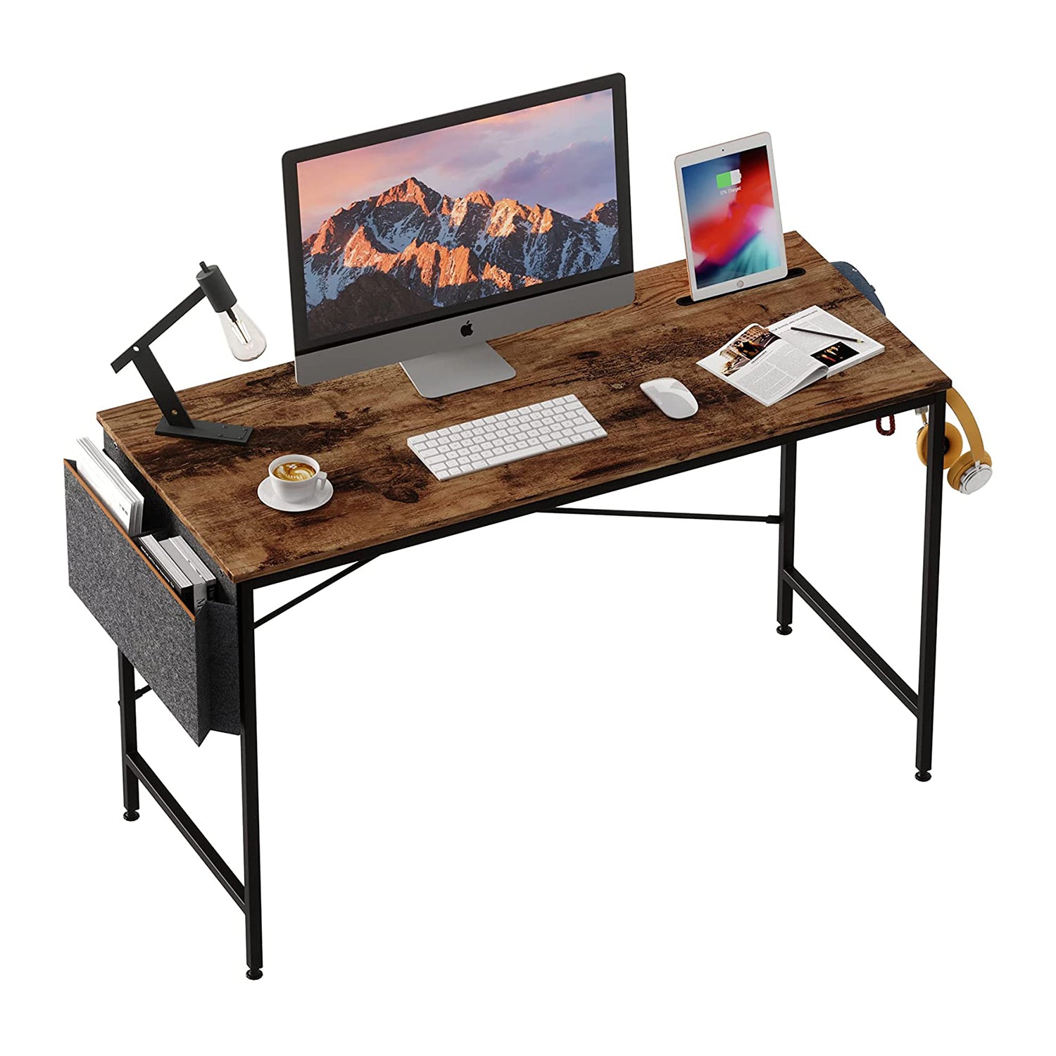 Bestier 47 Inch Modern Simple Style Office Study Desk with Storage Bag, Brown - VMInnovations