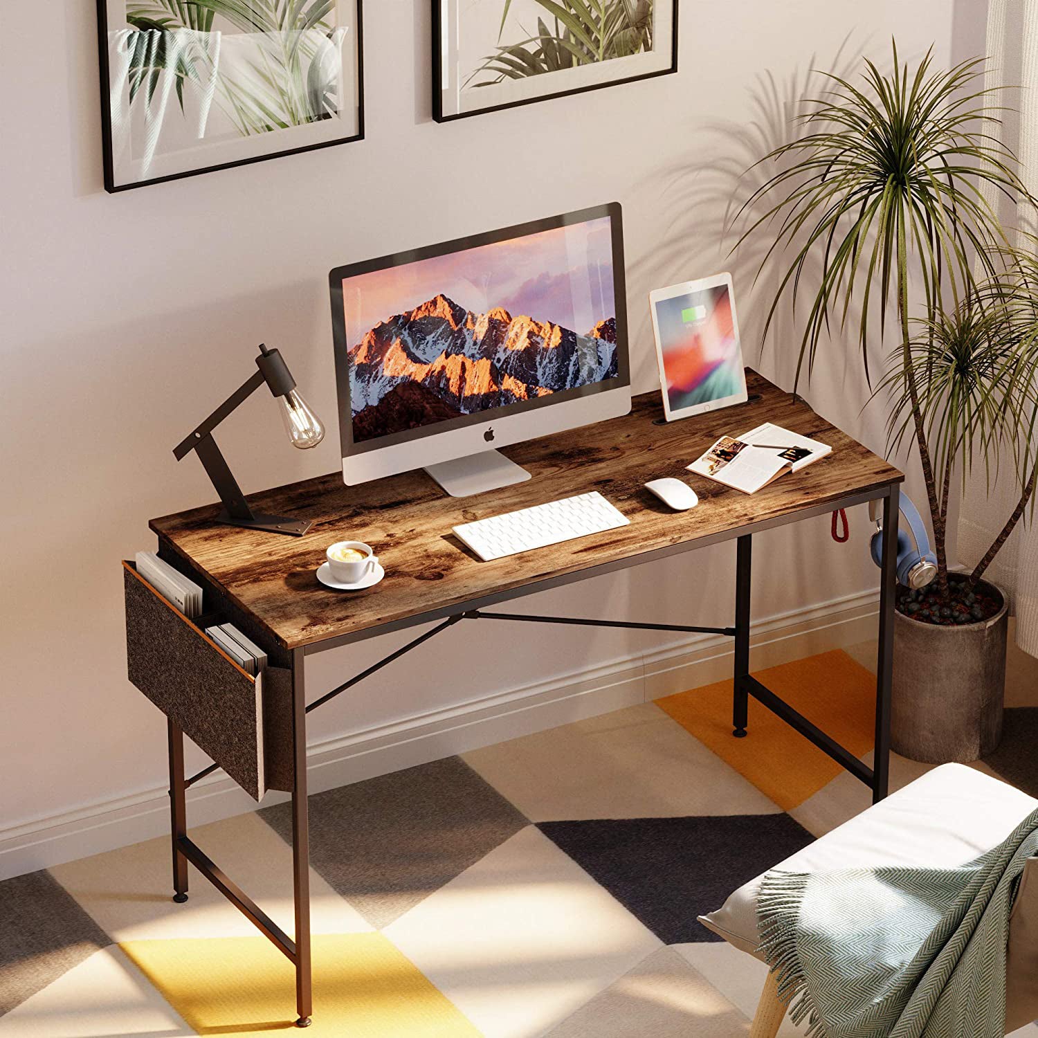 Bestier 47 Inch Modern Style Office Study Desk with Storage Bag, Brown (Used) - VMInnovations