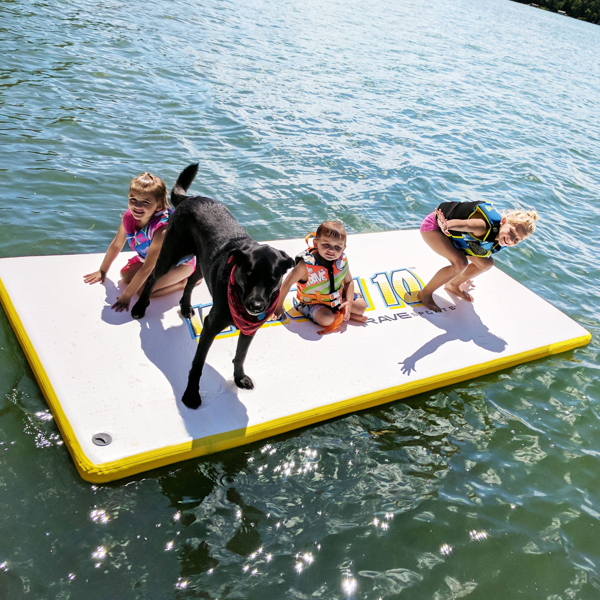 Inflatable 3 Piece Anchor Connection Kit,10' Bouncing Water Mat Blow Up w/ Pump