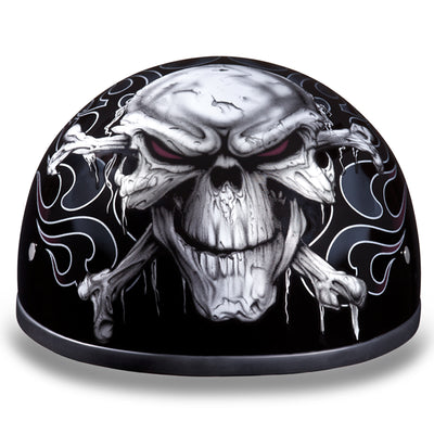 Daytona Helmets Motorcycle Half Helmet Skull Cap, Large, Dull Black, Cross Bones