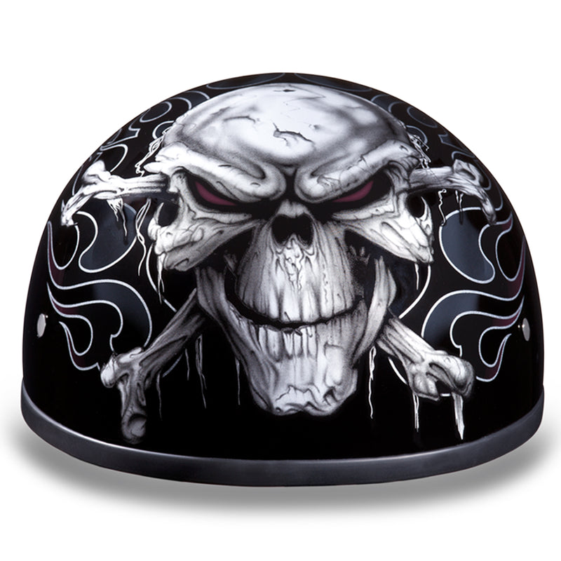 Daytona Helmets Motorcycle Half Helmet Skull Cap, Medium, Dull Black, Crossbones