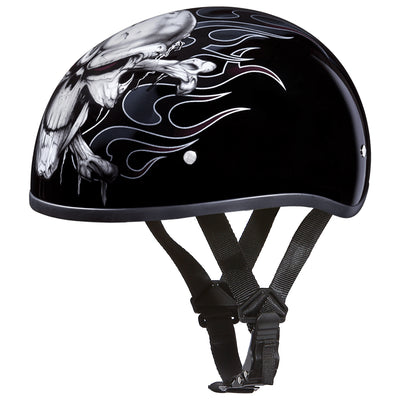 Daytona Helmets Motorcycle Half Helmet Skull Cap, Medium, Dull Black, Crossbones