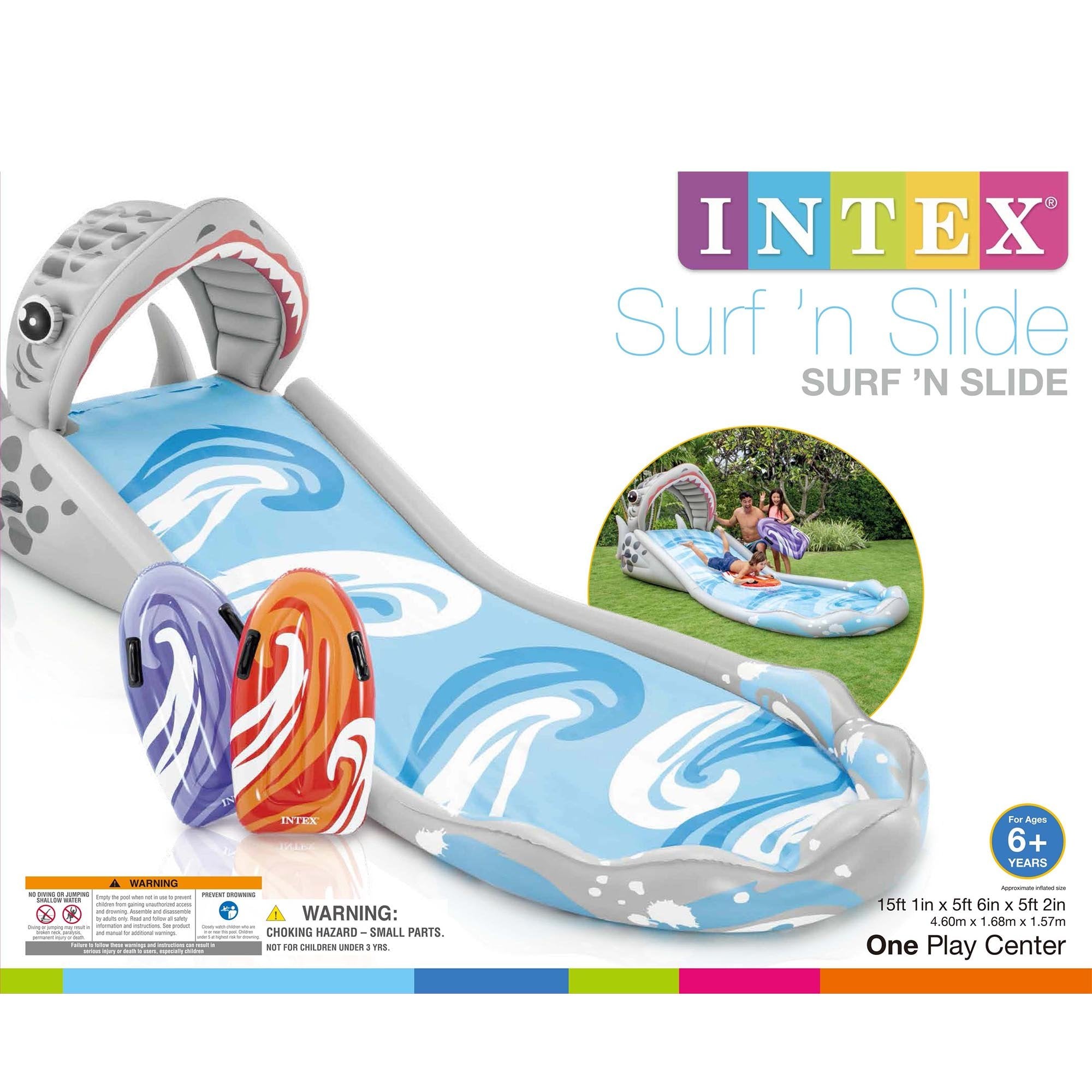 Intex Surf 'N Slide Inflatable Kids Backyard Water Slide & 120V Electric Pump - VMInnovations