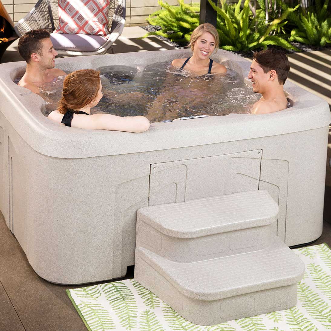 LifeSmart 4 Person Square Hot Tub Spa w/ 13 Jets & Cover w/ Steps (2 Pack)