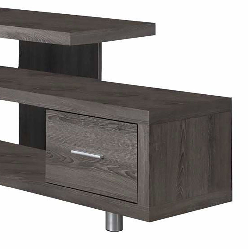 Monarch Specialties 60" Modern Art Deco TV Stand w/ 1 Drawer Dark Taupe (2 Pack)