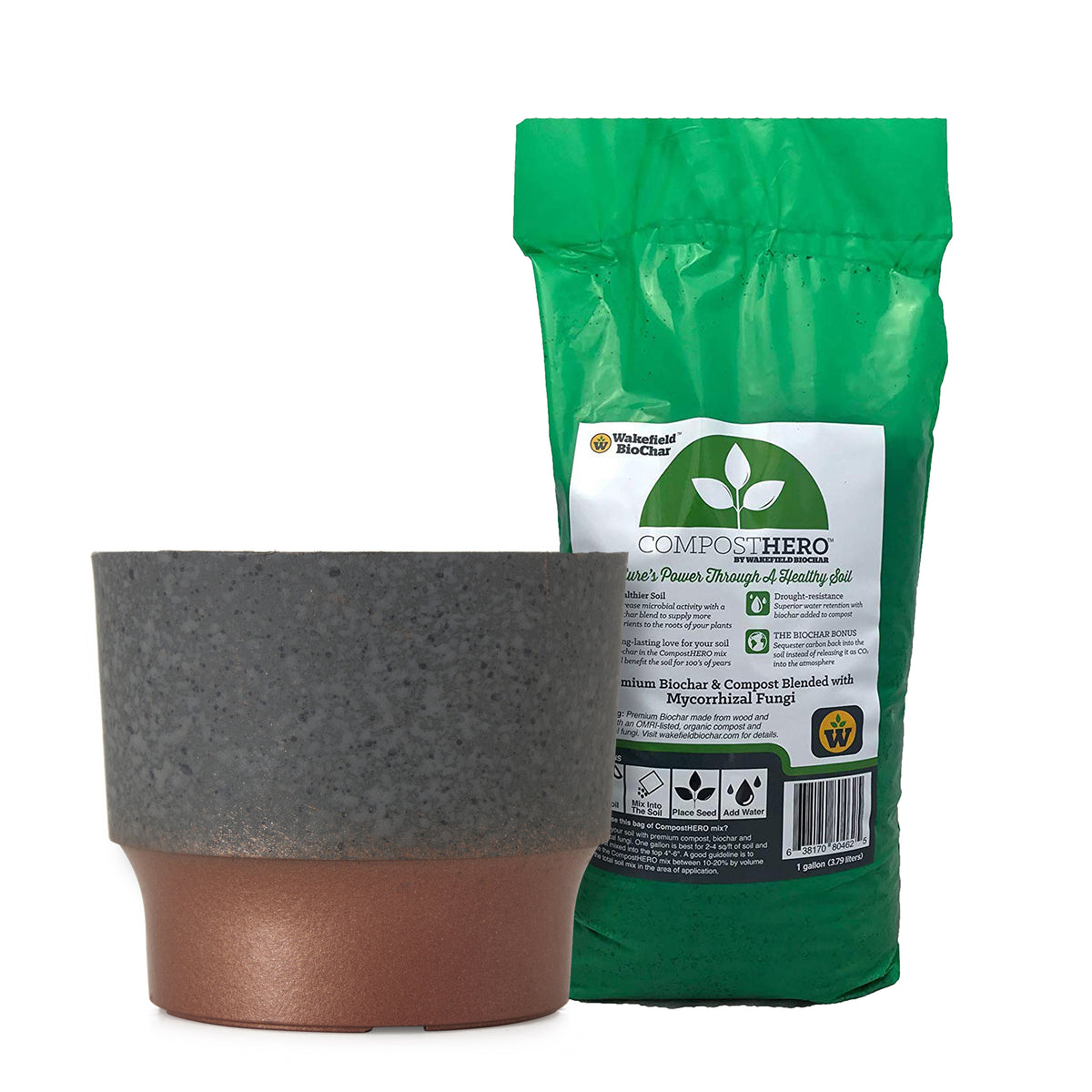 HC Companies Sprite Succulent Planter Pot w/ Wakefield HERO Blend Garden Compost