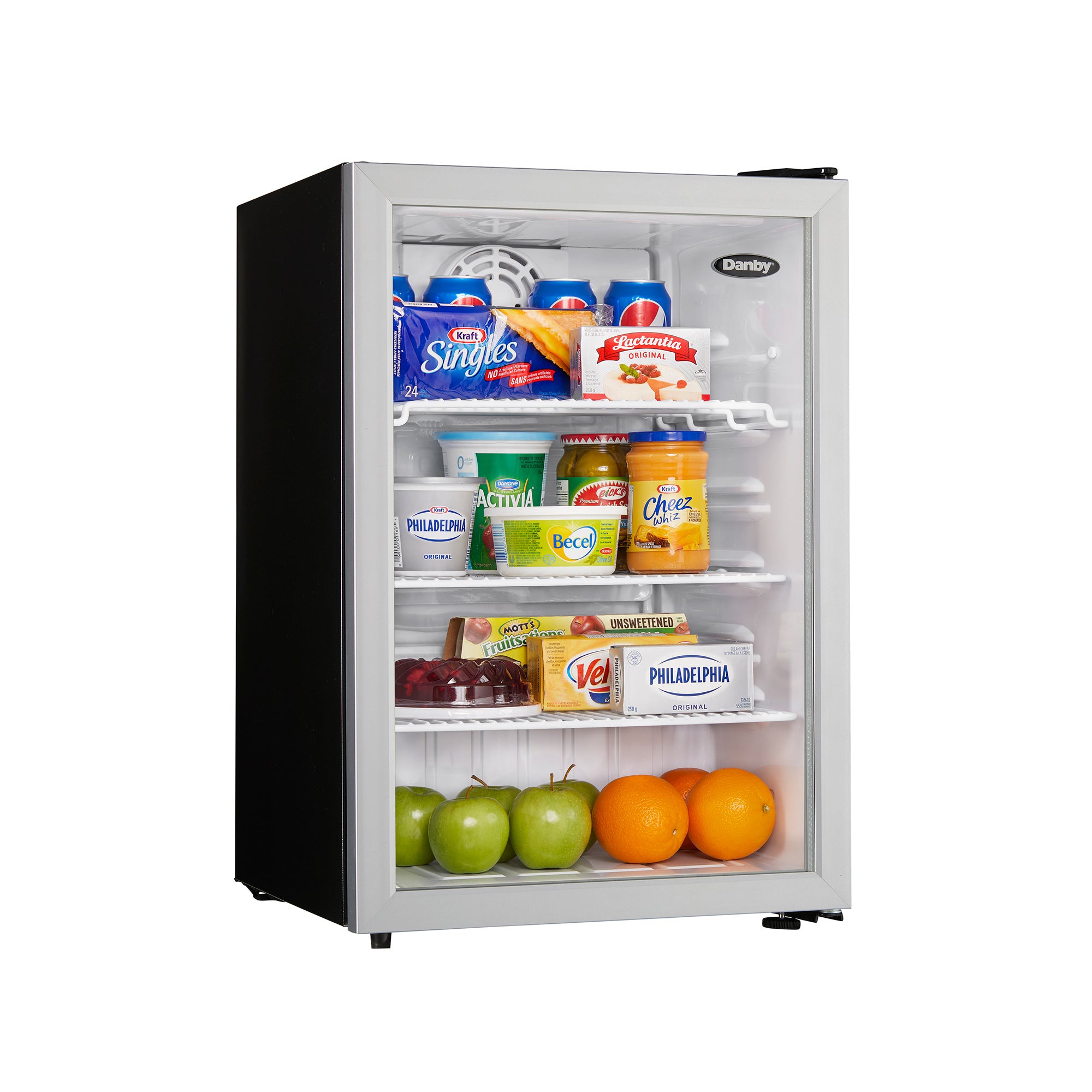 Danby 2.6 Cu. Ft. Steel Home Glass Door Mini Fridge Compact Refrigerator, Silver