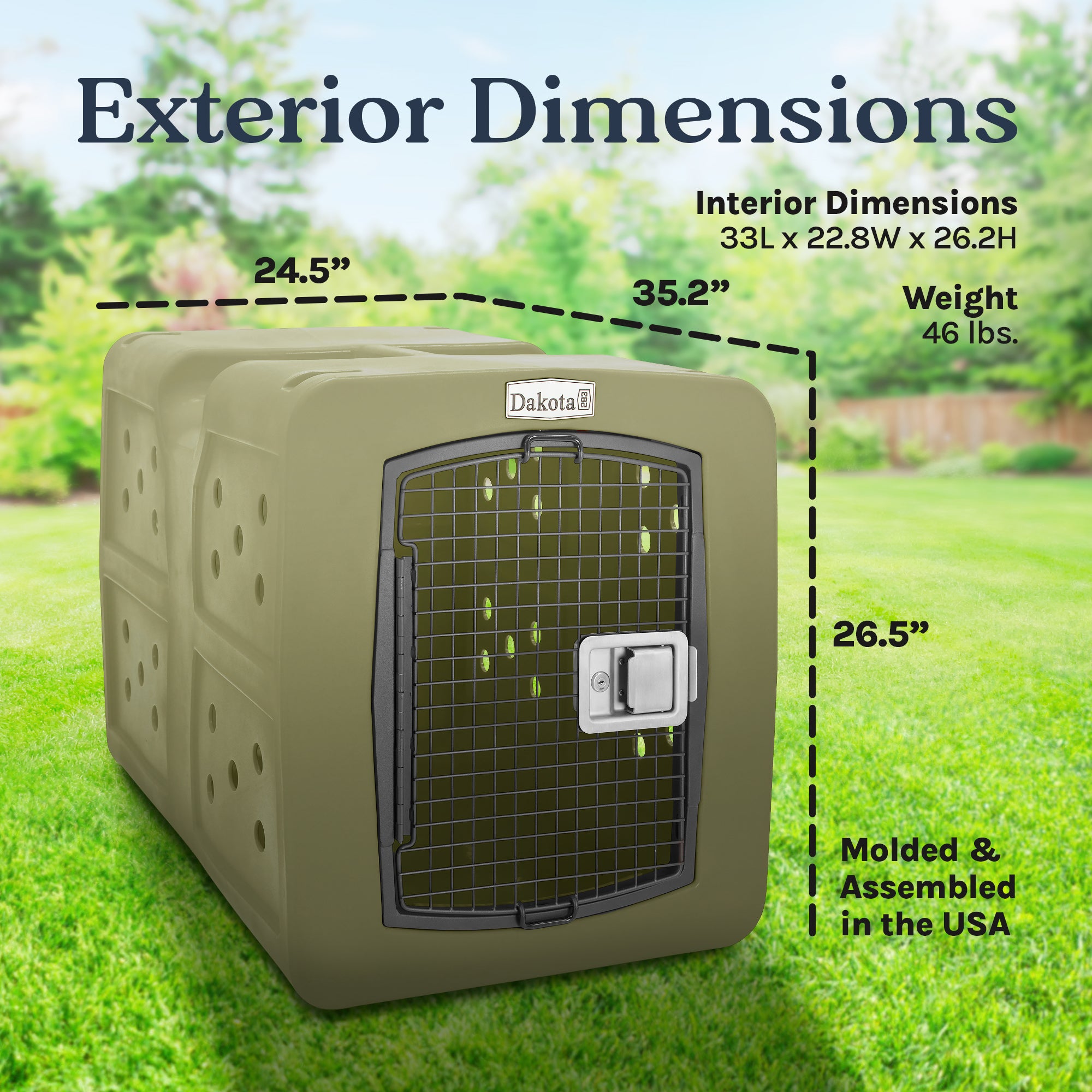 Dakota 283 G3 Large Easy to Clean Kennel w/ Handle & Latching Door, Olive (Used) - VMInnovations