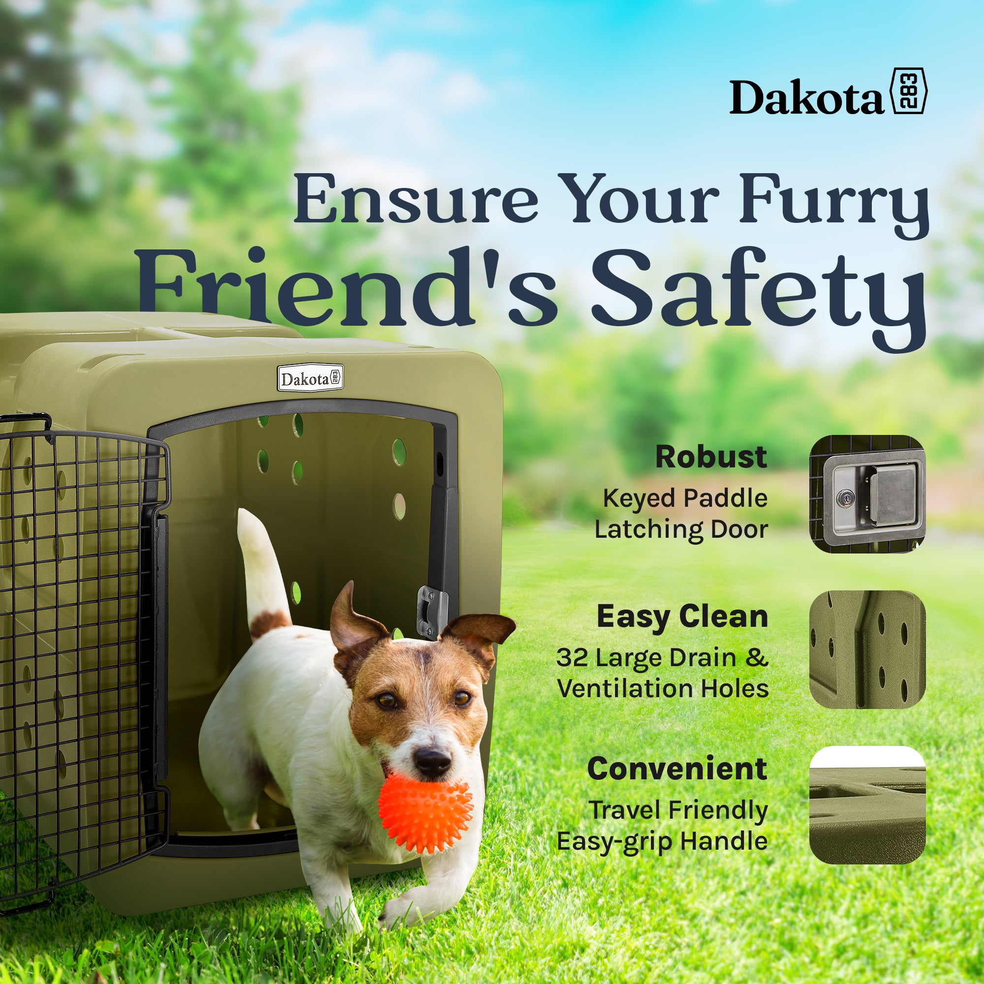 Dakota Medium Easy to Clean Dog Kennel w/ Handle & Latching Door, Olive (Used) - VMInnovations