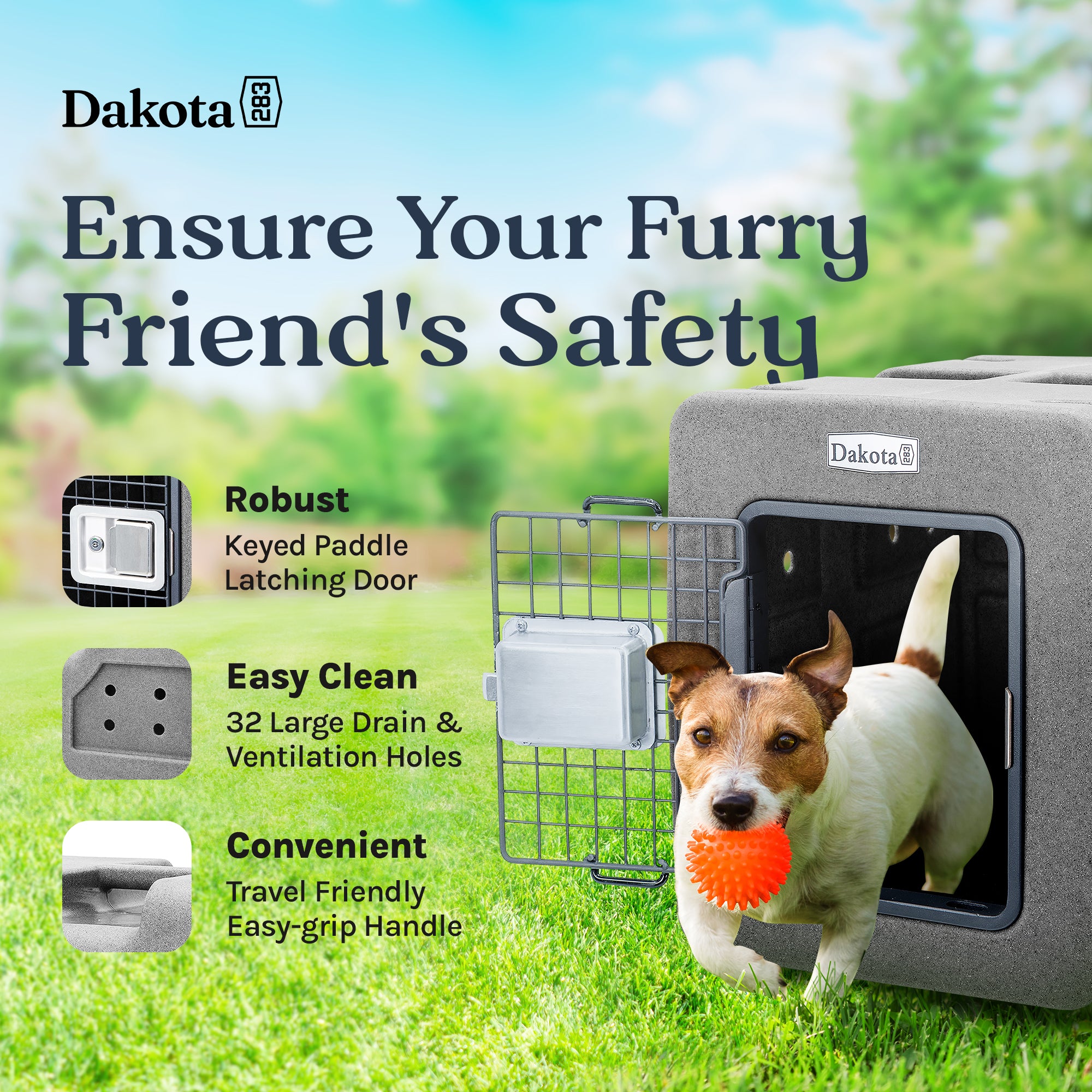 Dakota 283 G3 Easy To Clean Kennel w/ Handle & Latching Door,Granite (Open Box) - VMInnovations
