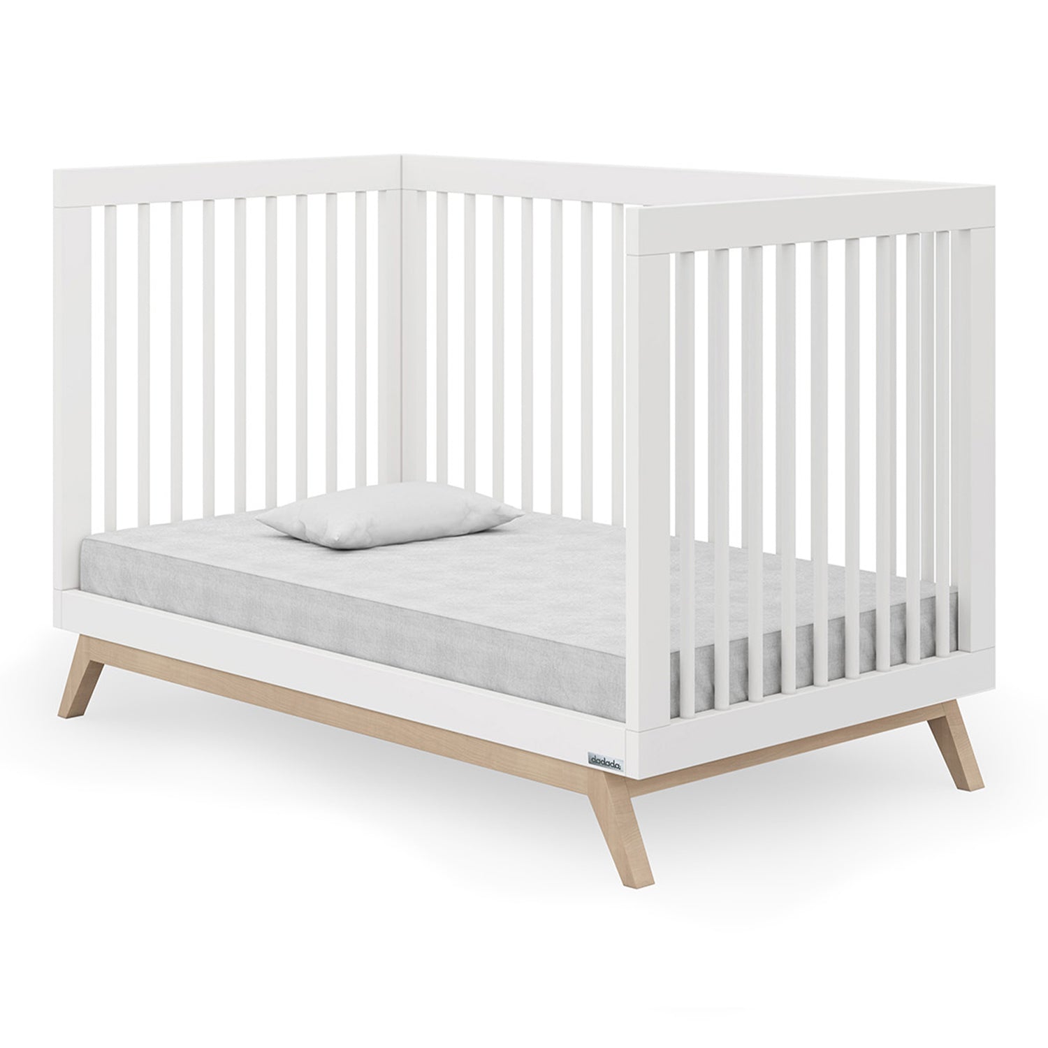 dadada Soho 3 in 1 Solid Wood Convertible Crib to Toddler Bed, White and Natural