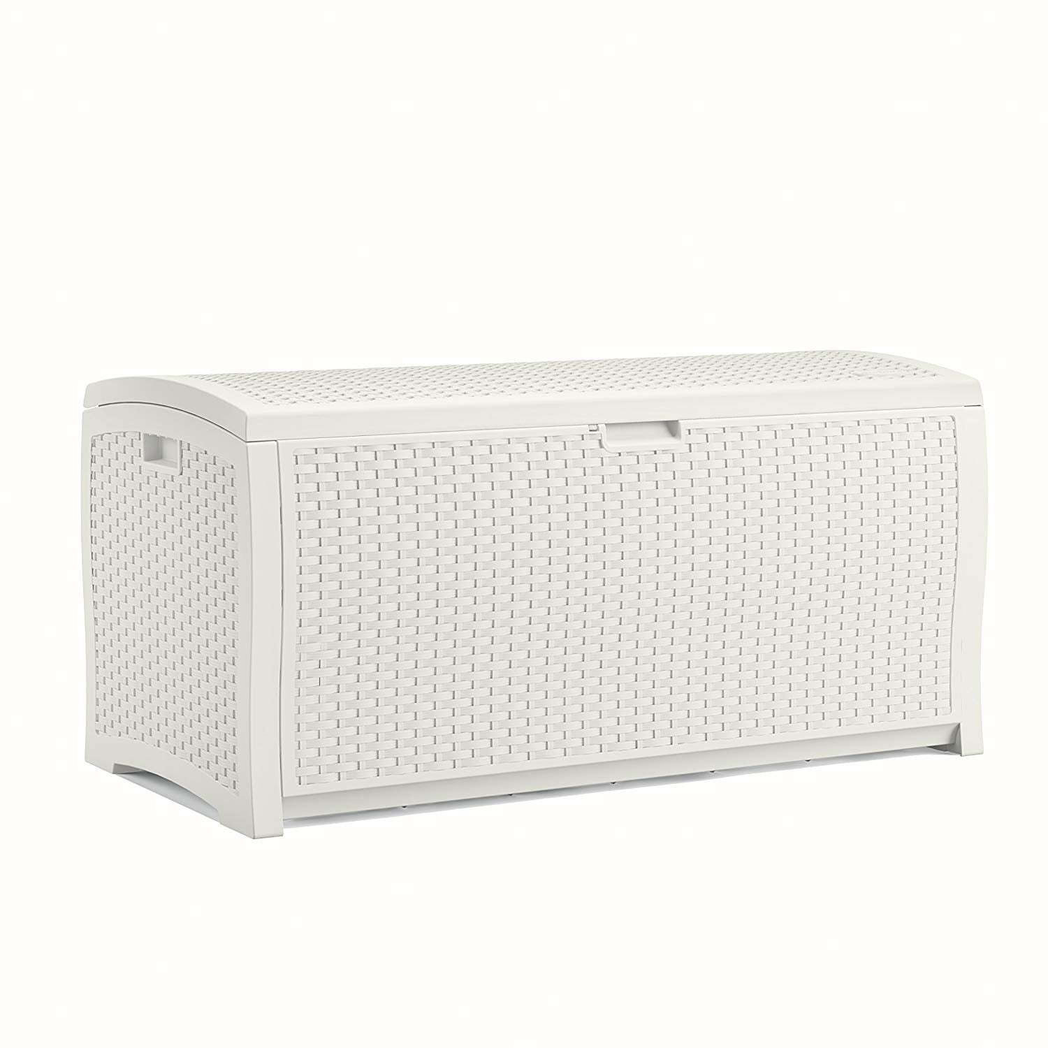 Suncast 99 Gallon Heavy Duty Resin Wicker Horizontal Deck Box, White (Open Box)