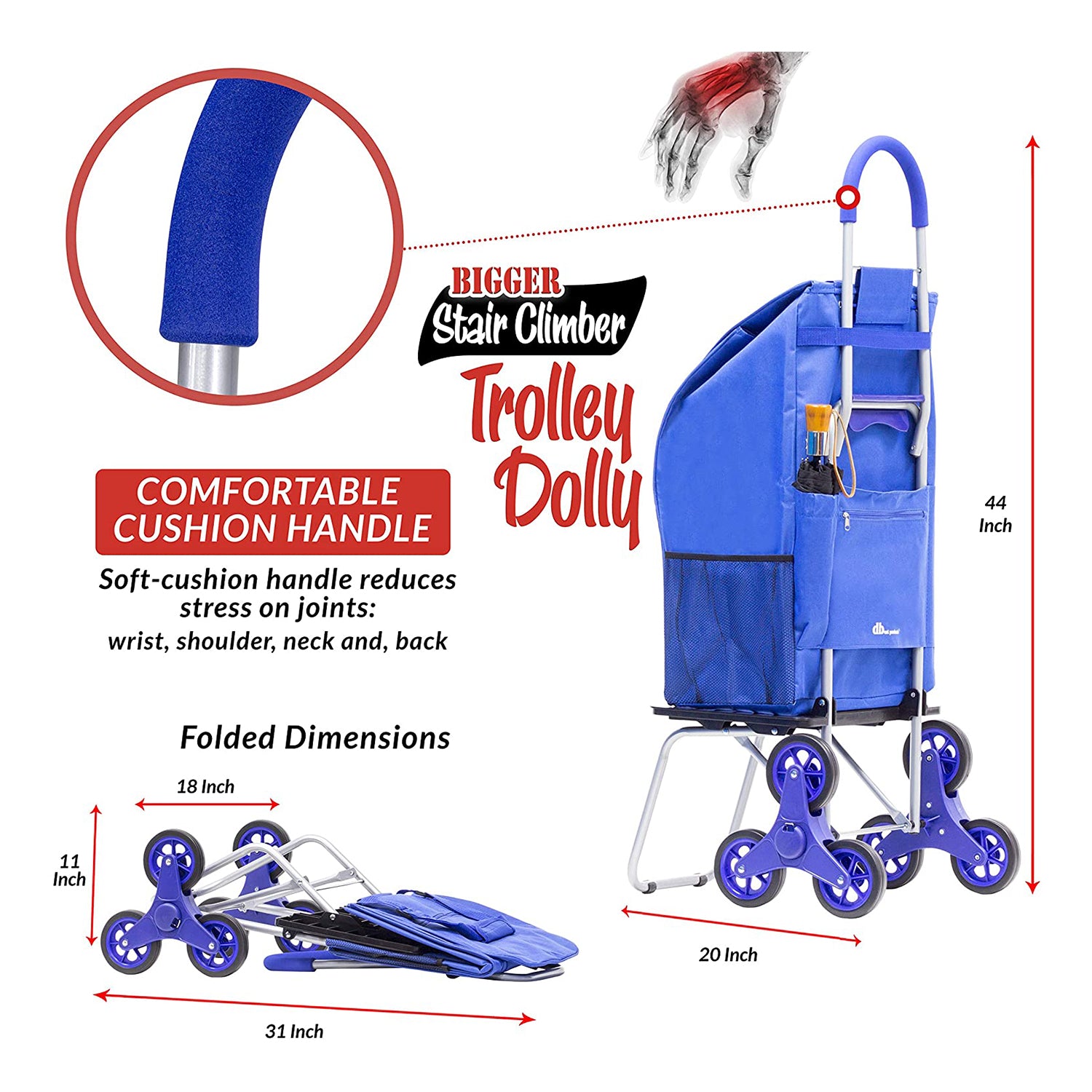 dbest products Stair Climber Bigger Foldable Trolley Dolly, Blue (Open Box)