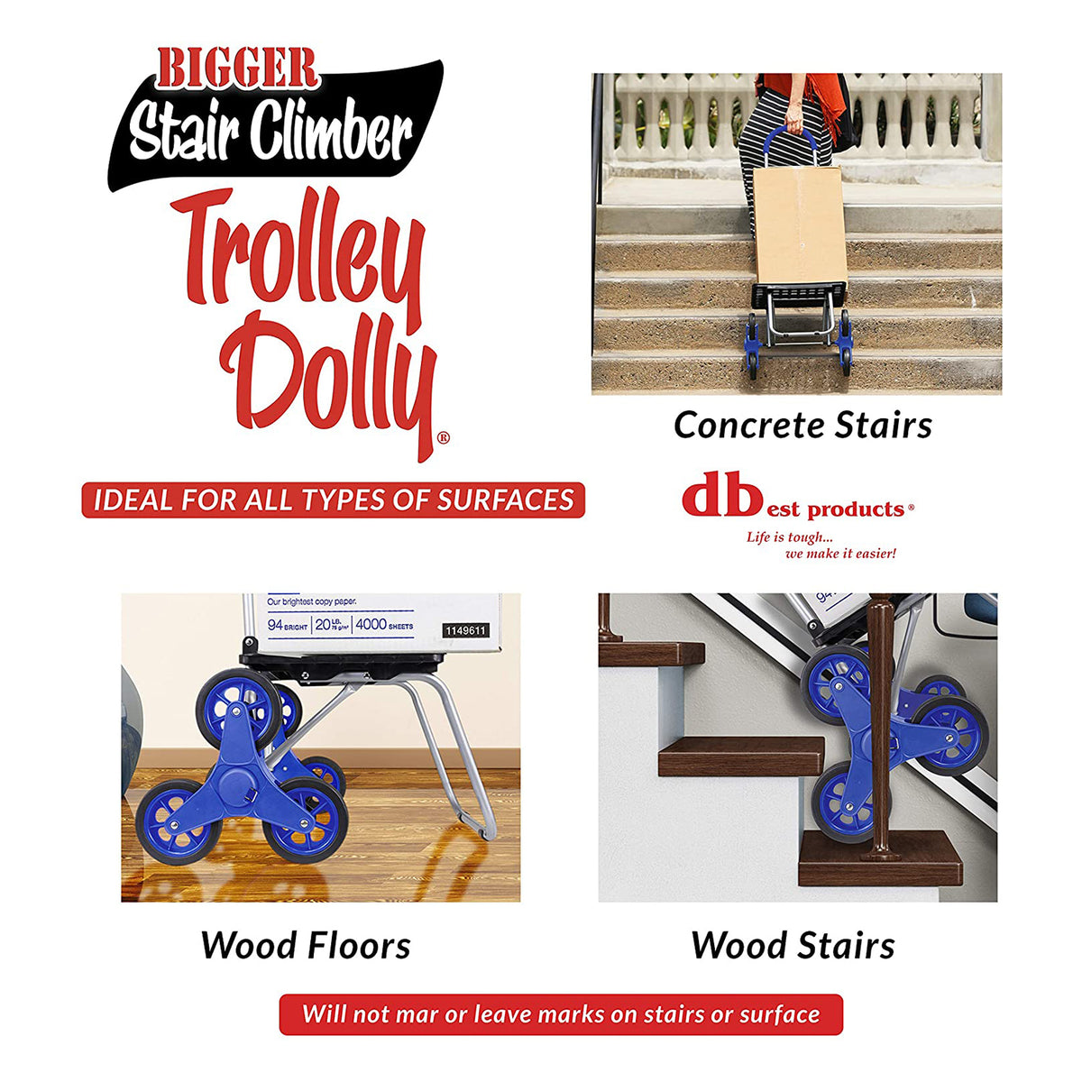 dbest products Stair Climber Bigger Foldable Trolley Dolly, Blue (Open Box)