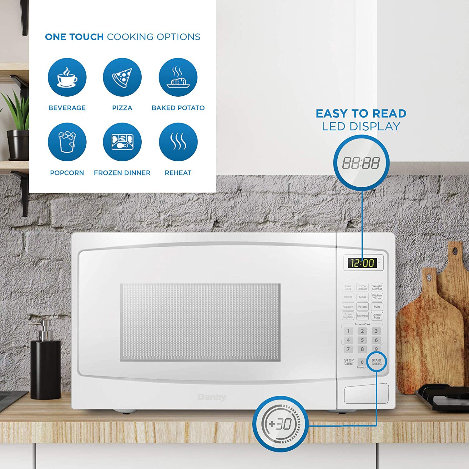 Danby 1000W 1.1 Cubic Feet Convenient User-Friendly Countertop Microwave, White (Refurbished)
