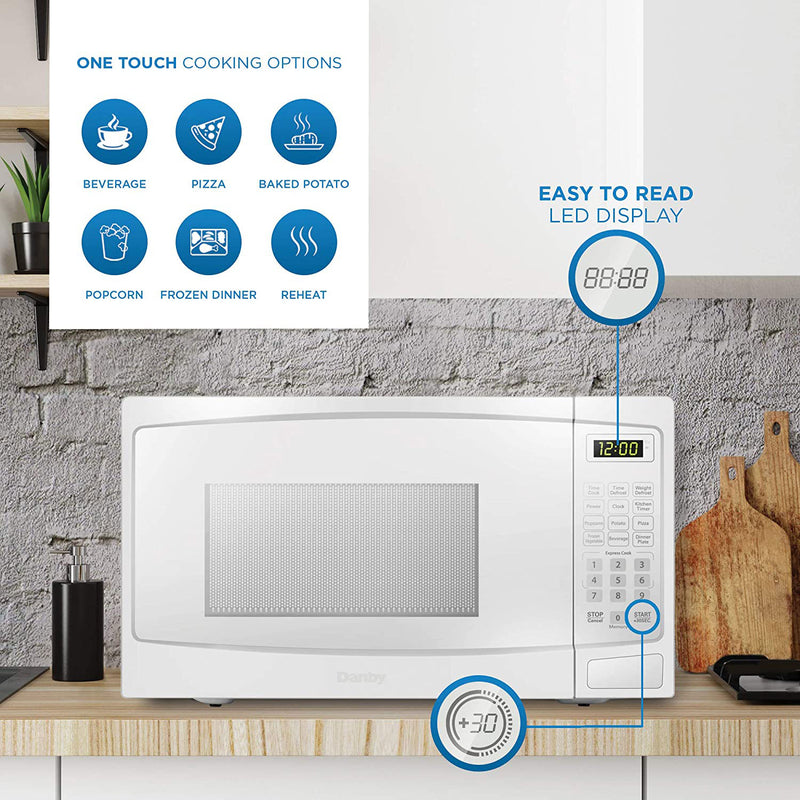 Danby 1000W 1.1 Cubic Feet Convenient User-Friendly Countertop Microwave, White