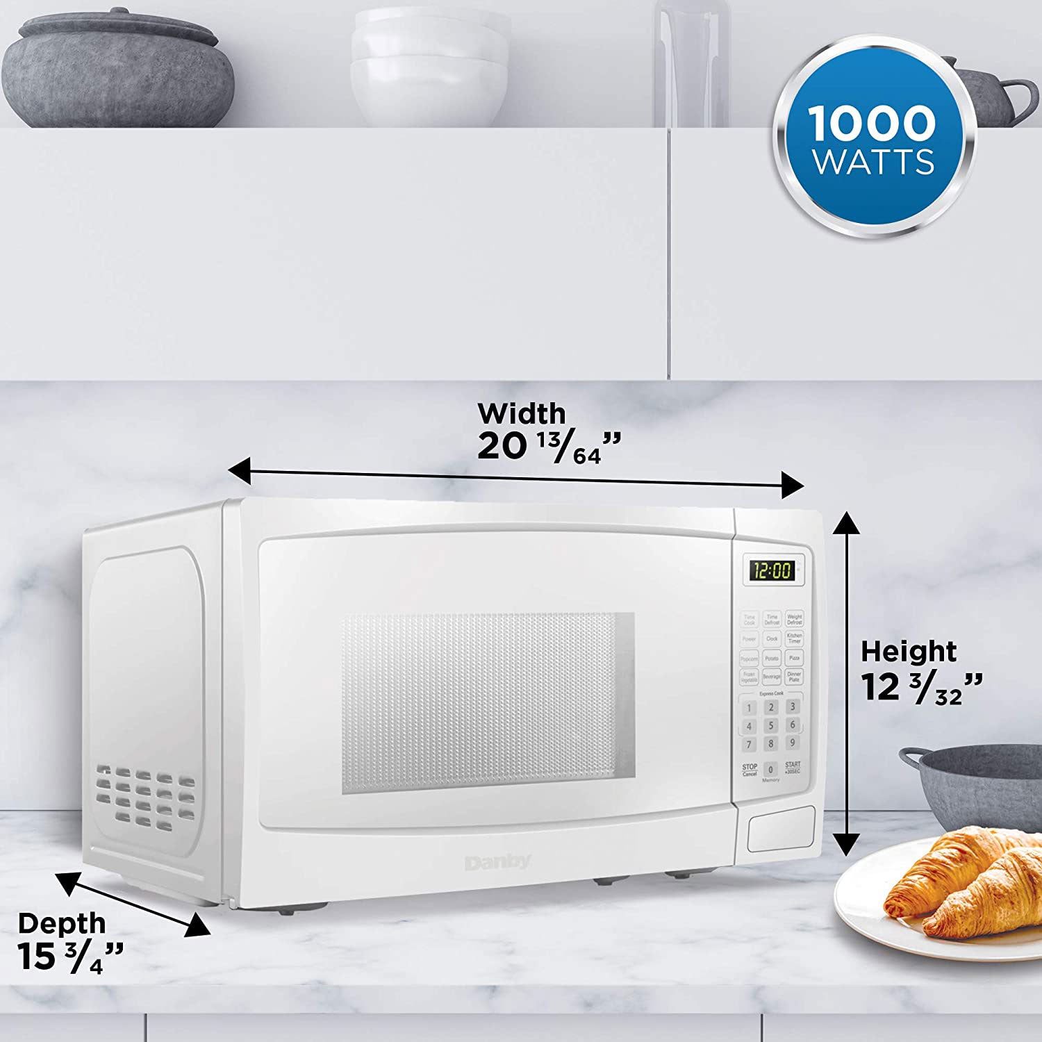 Danby 1000W 1.1 Cubic Feet Convenient User-Friendly Countertop Microwave, White (Refurbished)