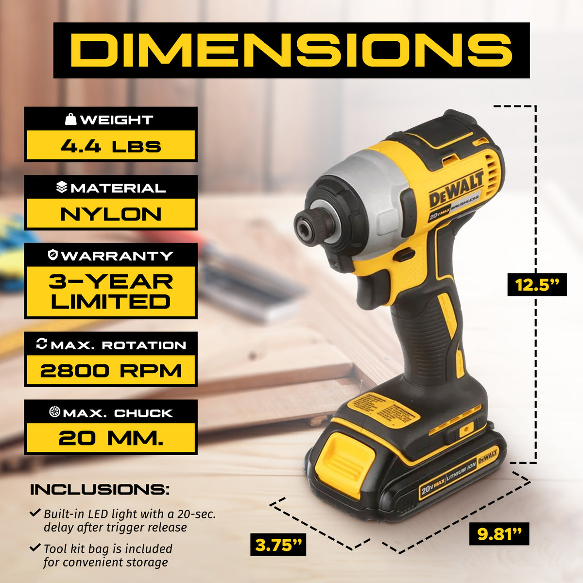 DeWalt 20V MAX Brushless Cordless Impact Driver Kit with Charger (Open Box)