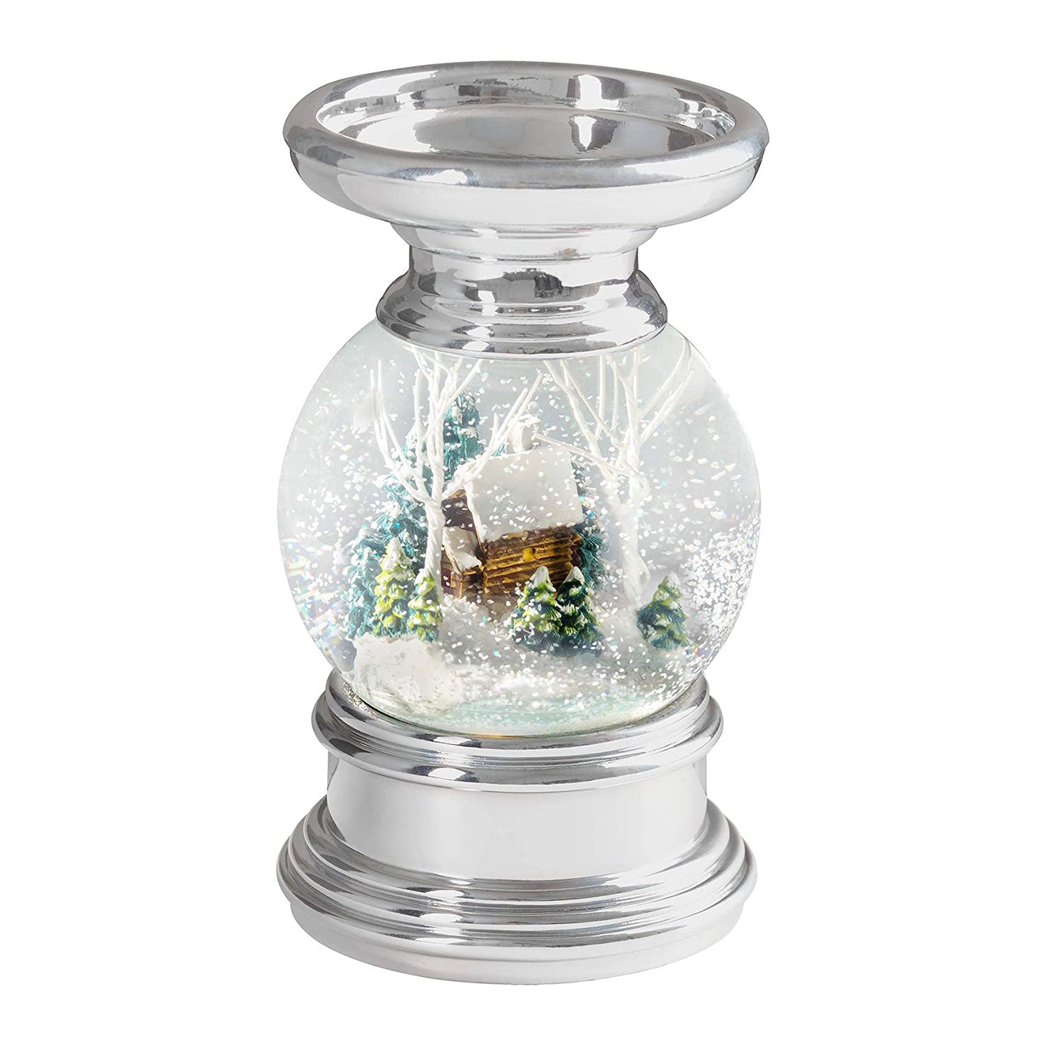 Haute Decor 6.5 Inch Log Cabin Christmas Snow Globe with Candle Holder & 3 LEDs