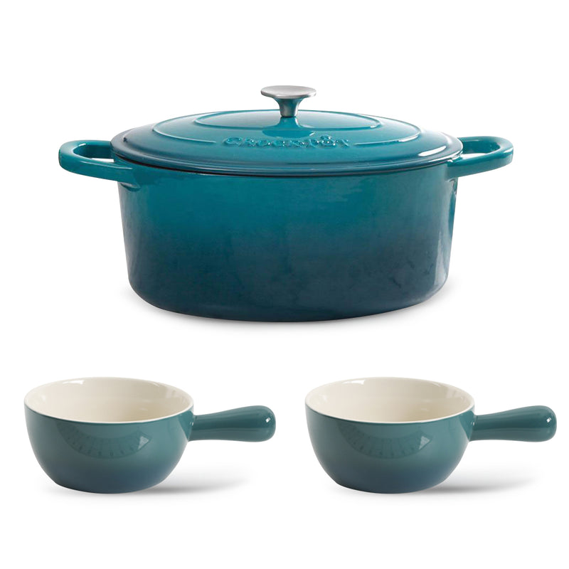 Crock-Pot 5 Quart Covered Dutch Oven, Teal & Gibson 27 Ounce Soup Bowl (2 Pack)