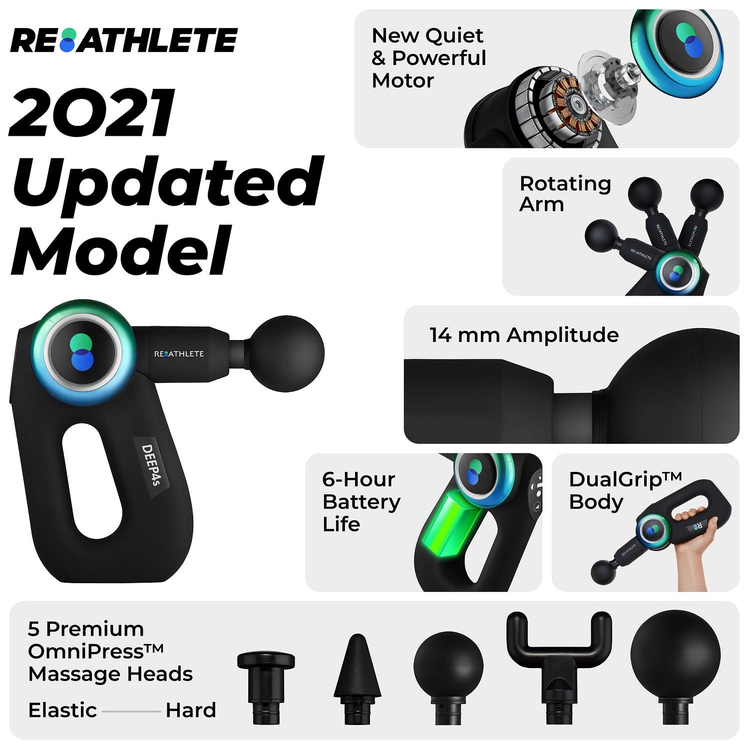 REATHLETE Percussive Therapy Device Handheld Massager Gun for Athlete (Open Box) - VMInnovations