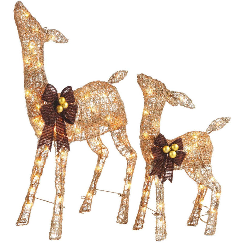 NOMA 3 Ft Pre Lit LED Doe and Fawn Outdoor Holiday Lawn Decoration Set, Gold