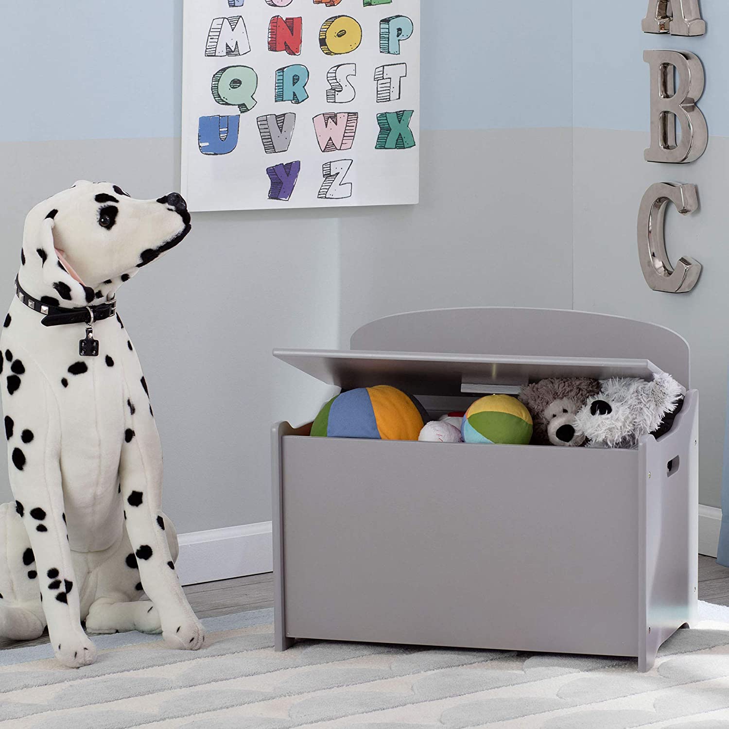 Delta Children MySize Deluxe Toy Box Kid's Room Storage Chest, Gray (Open Box)
