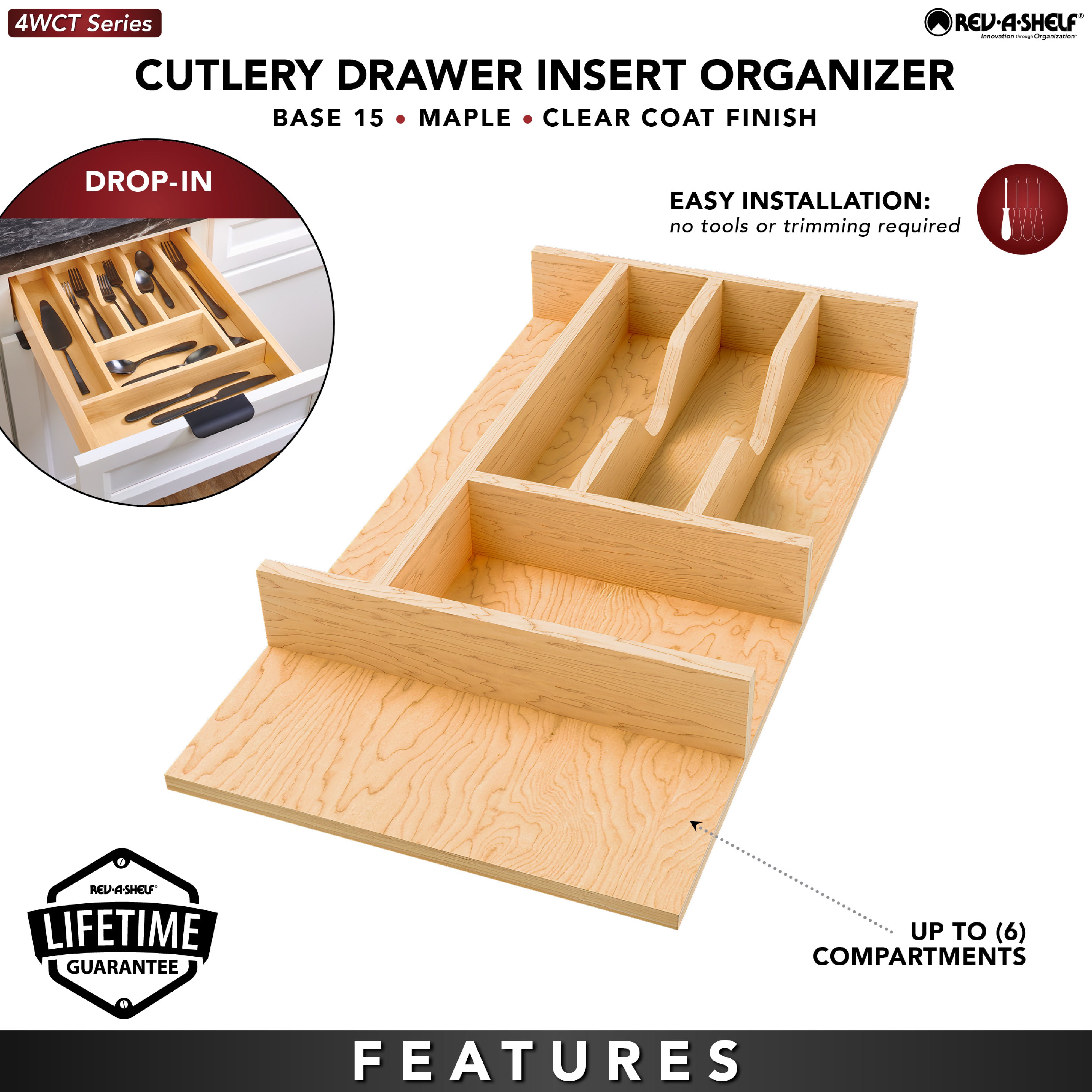 Rev-A-Shelf Natural Maple Right Size Utensil Drawer Insert, 10-1/4" x 19-1/2 - VMInnovations