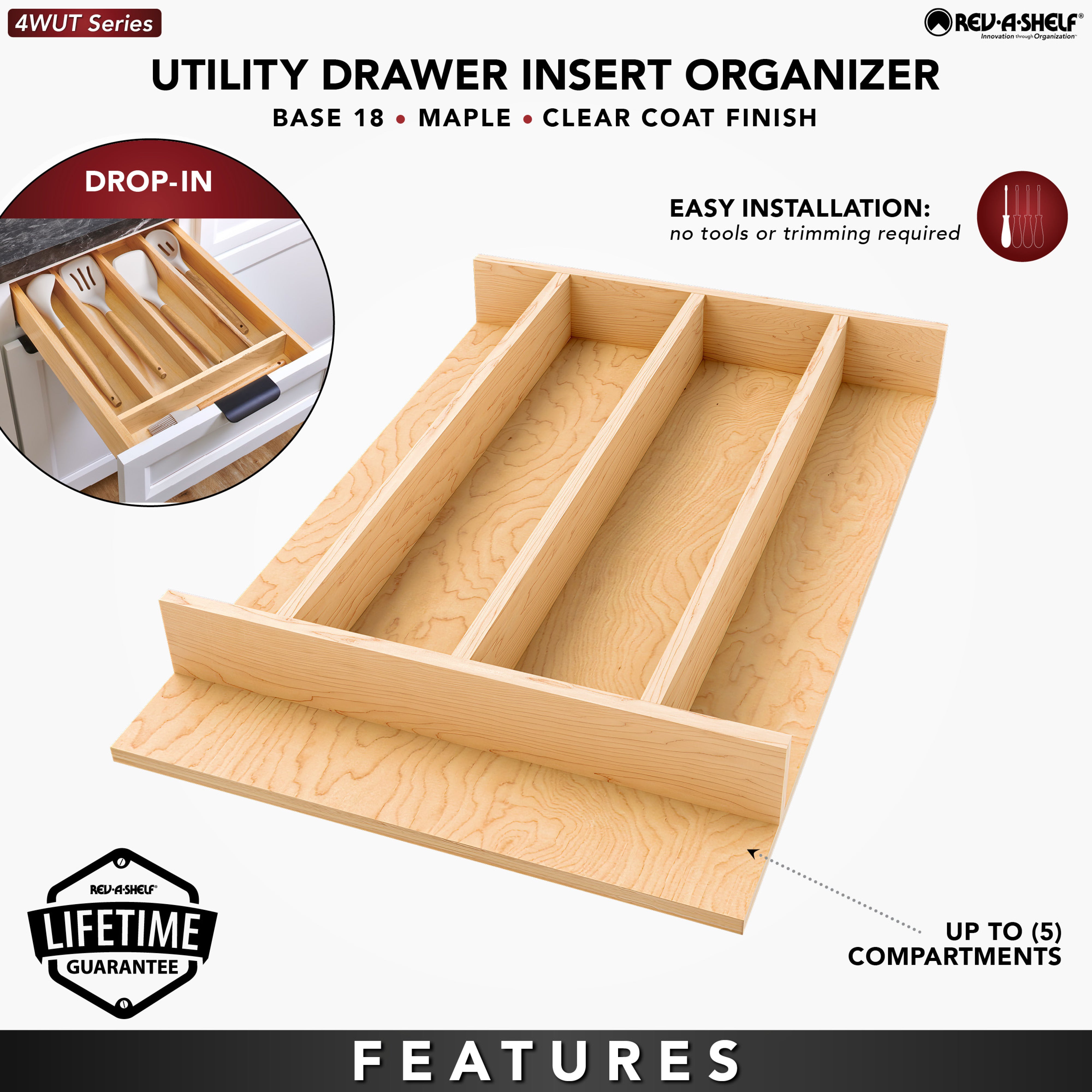 Rev-A-Shelf Natural Maple Right Size Utensil Drawer Insert, 13-1/4" x 19-1/2" - VMInnovations