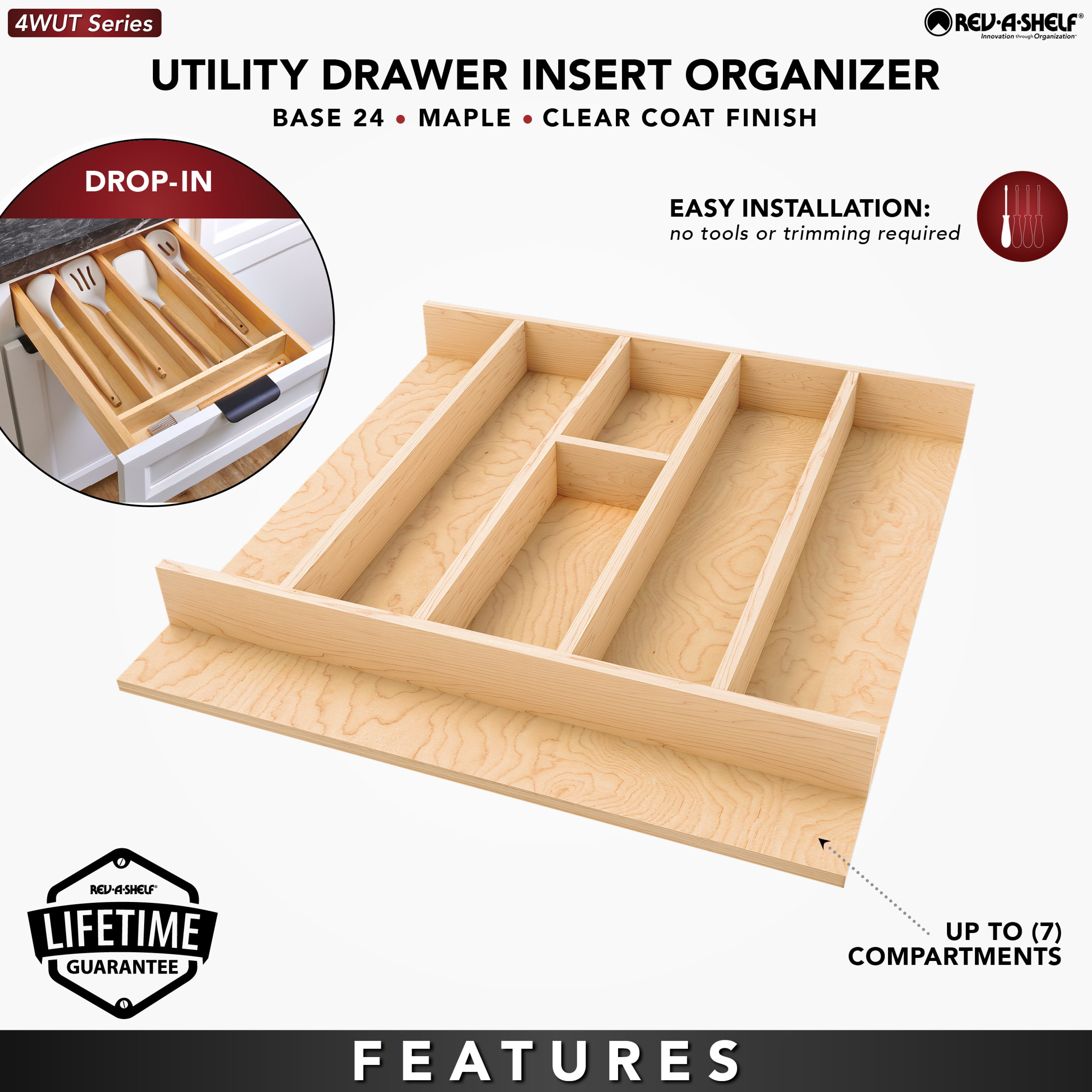 Rev-A-Shelf Natural Maple Right Size Utensil Drawer Insert, 19-1/4" x 19-1/2" - VMInnovations