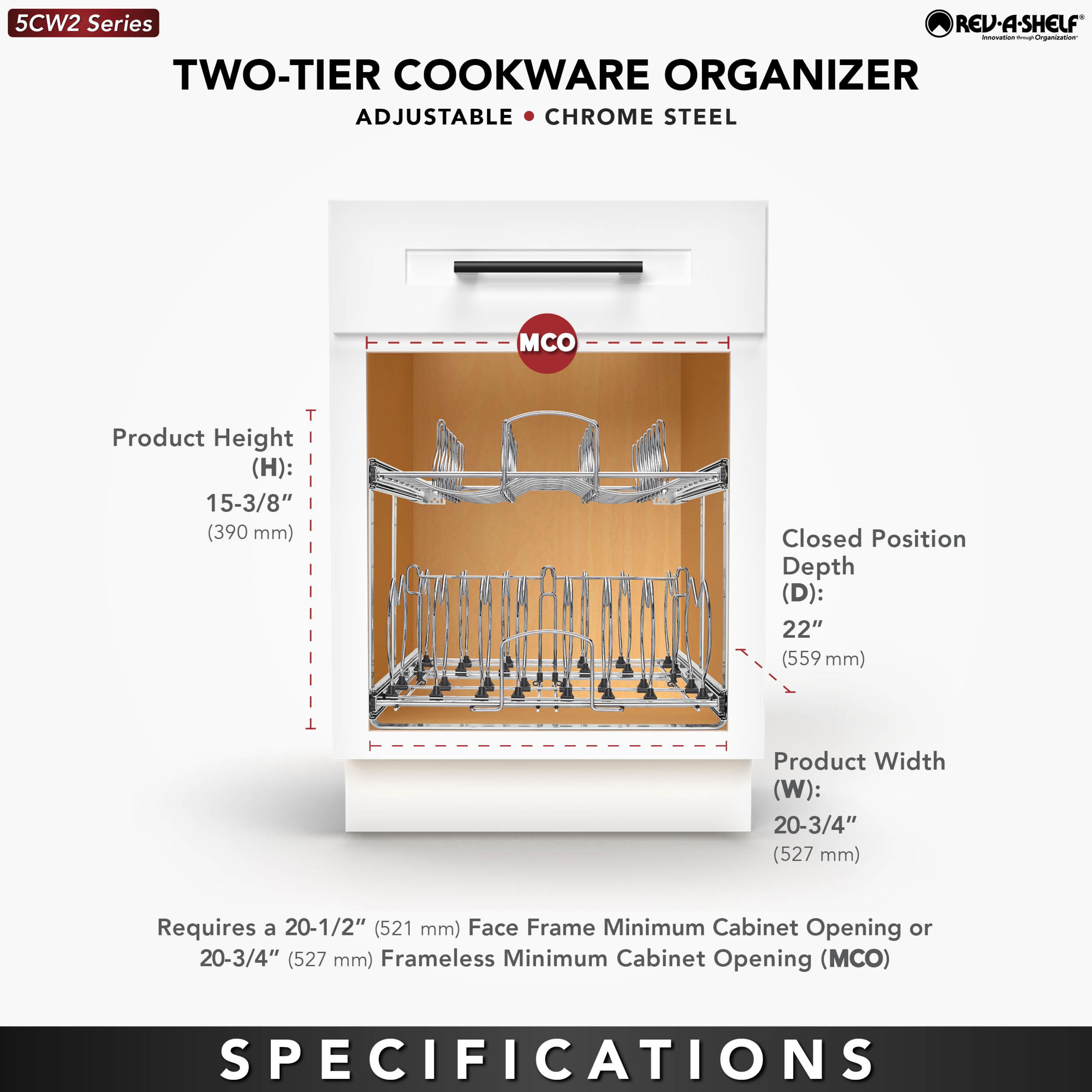 Rev-A-Shelf 5CW2-2122-CR 21" 2-Tier Wire Cookware Organizer (Open Box) (2 Pack) - VMInnovations