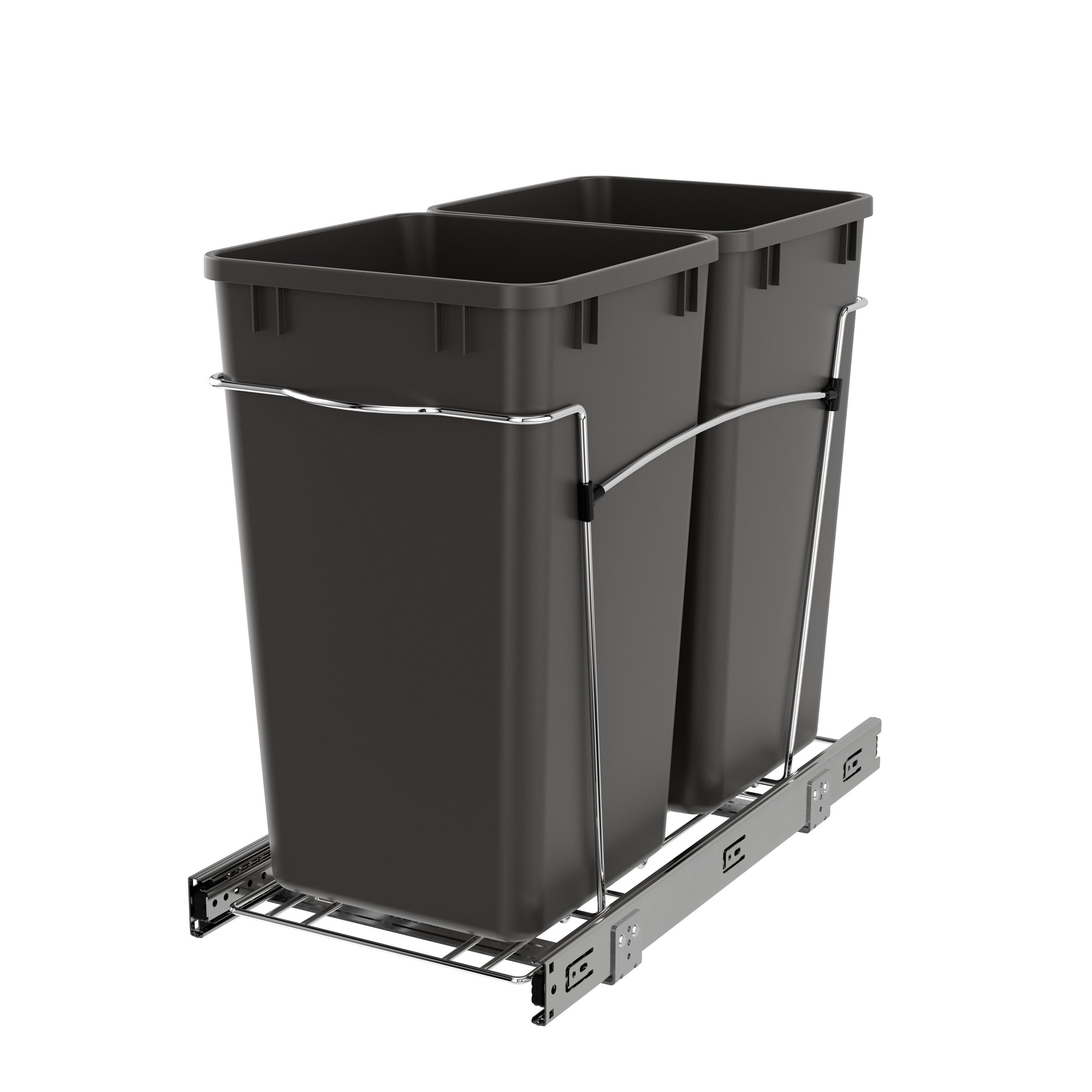 Rev-A-Shelf Double Pullout Trash Can 27 qt. for Kitchen, Gray, RV-15KD-13C-S - VMInnovations