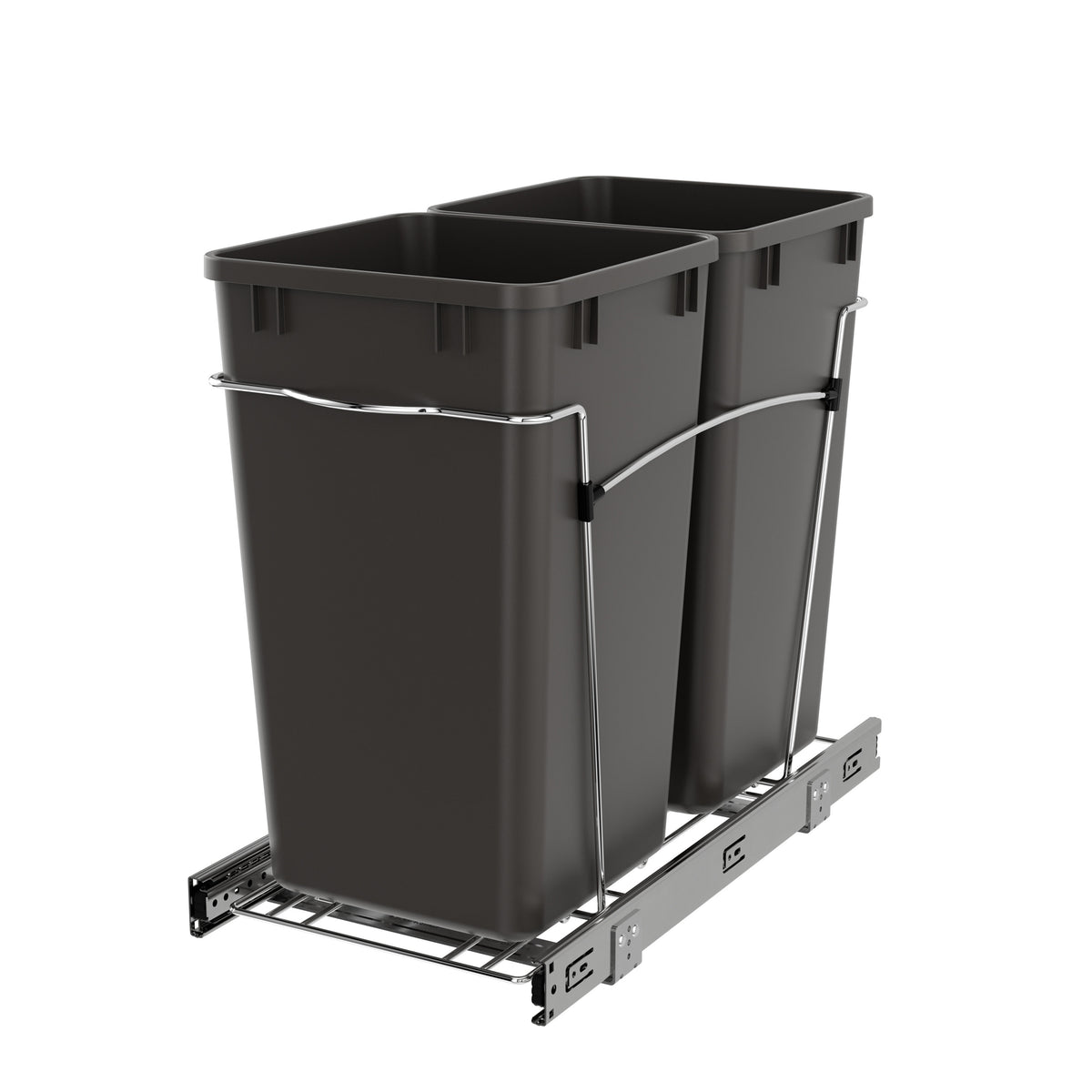 Rev-A-Shelf Double Pullout Trash Can 27 qt. for Kitchen, Gray, RV-15KD-13C-S - VMInnovations