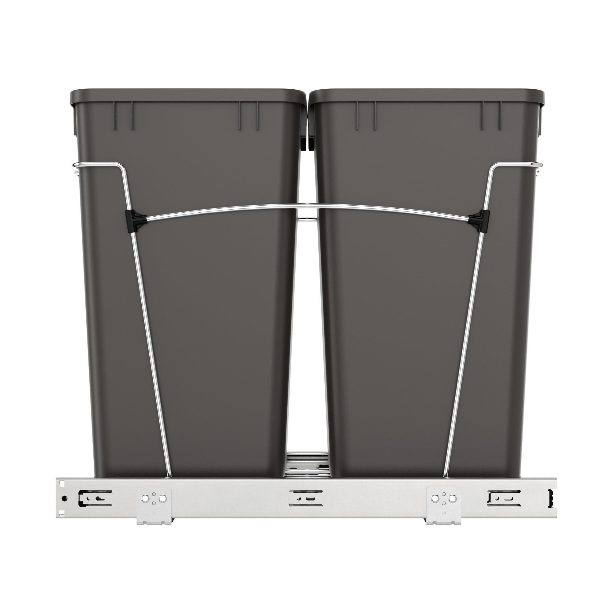 Rev-A-Shelf Double Pullout Trash Can 27 qt. for Kitchen, Gray, RV-15KD-13C-S