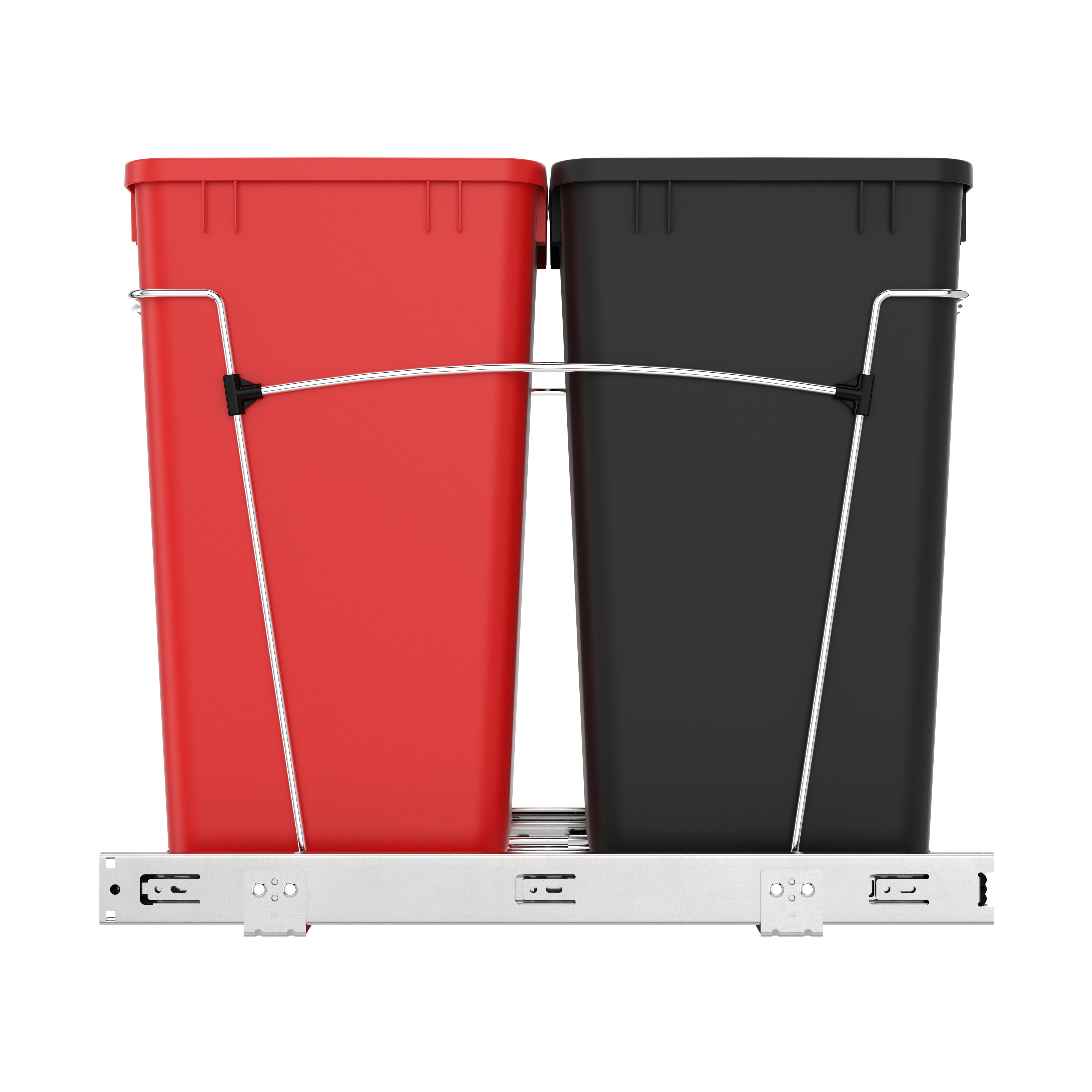Rev-A-Shelf Double Pullout Trash Can 27 qt. for Kitchen, RedBlk, RV-15KD-1618C-S