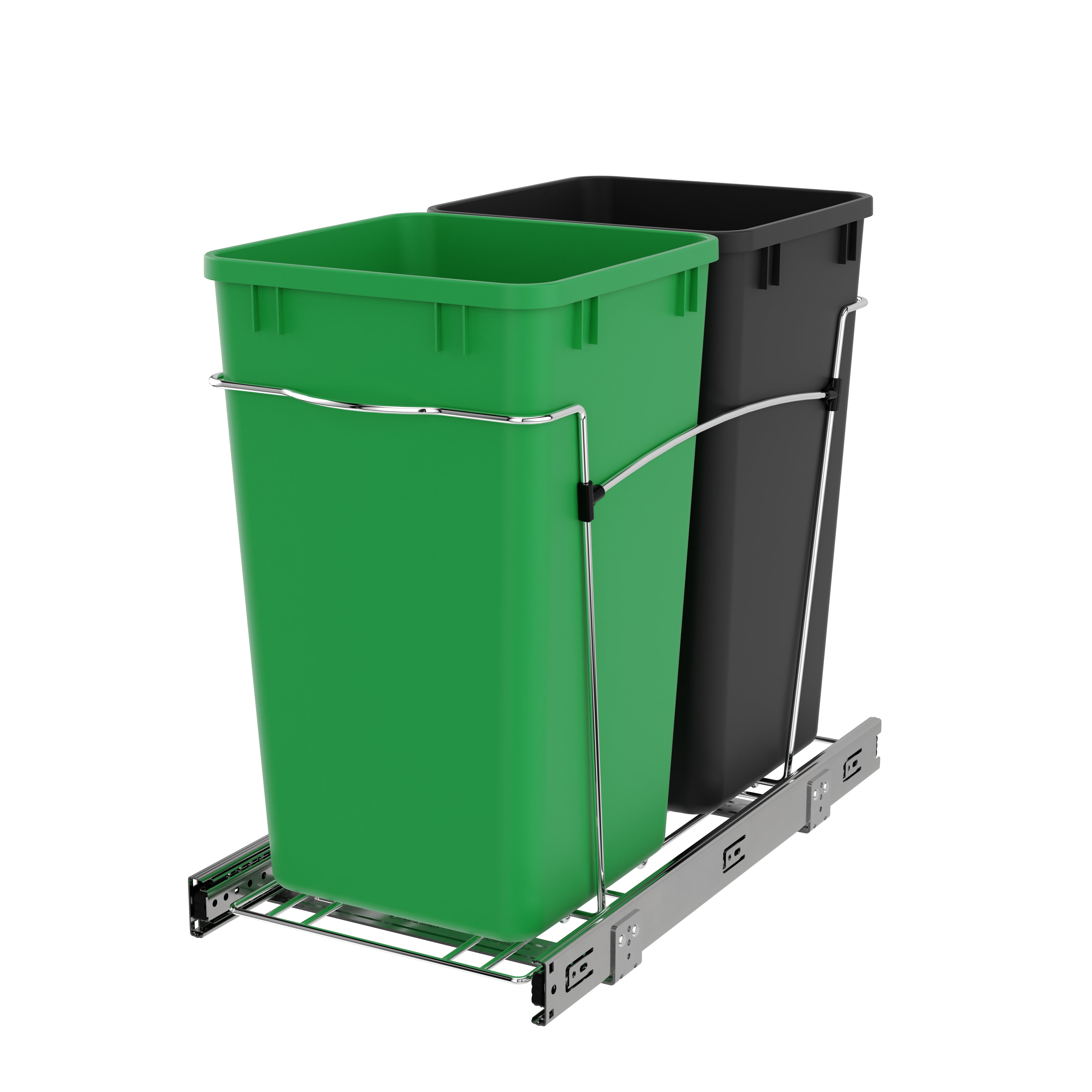 Rev-A-Shelf Double Pullout Trash Can 27 qt. for Kitchen, Green, RV-15KD-1918C-S - VMInnovations