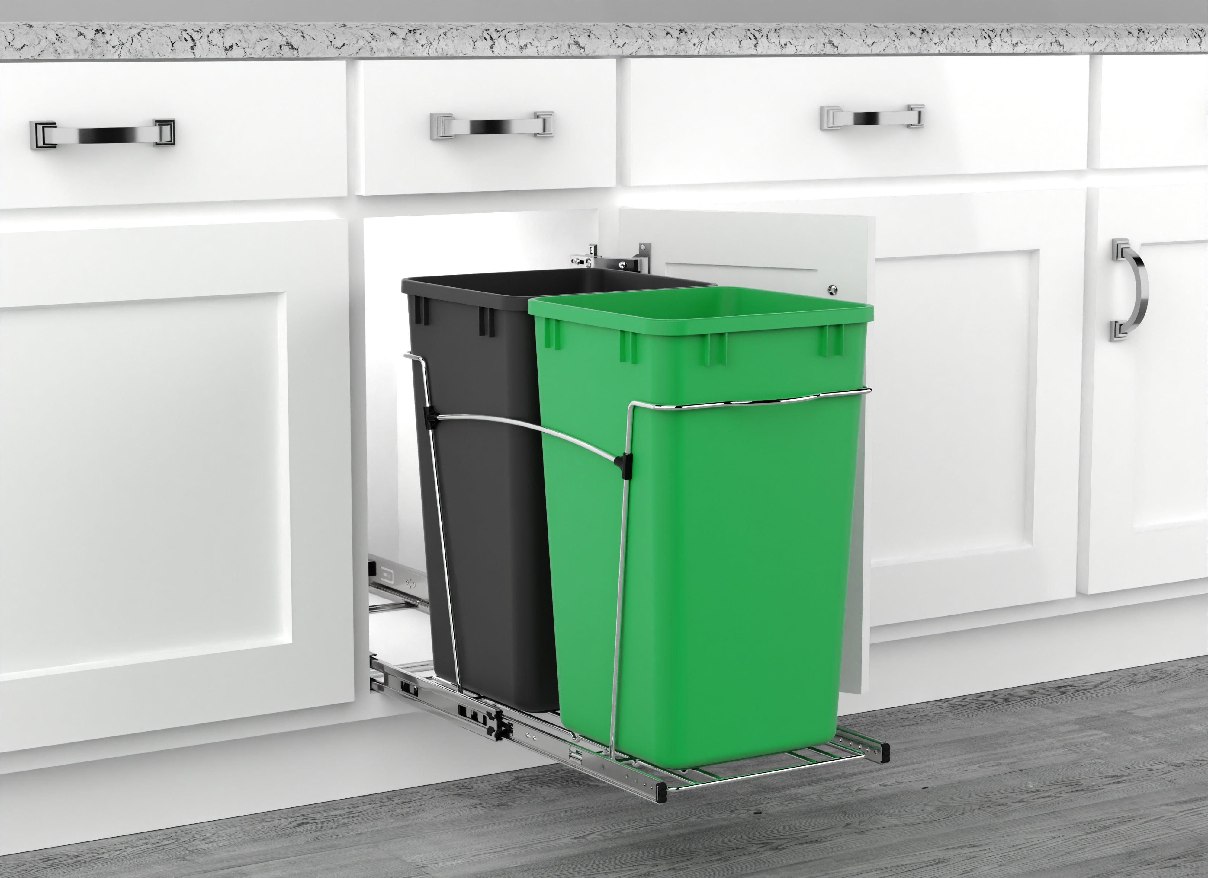 Rev-A-Shelf Double Pullout Trash Can 27 qt. for Kitchen, Green, RV-15KD-1918C-S - VMInnovations