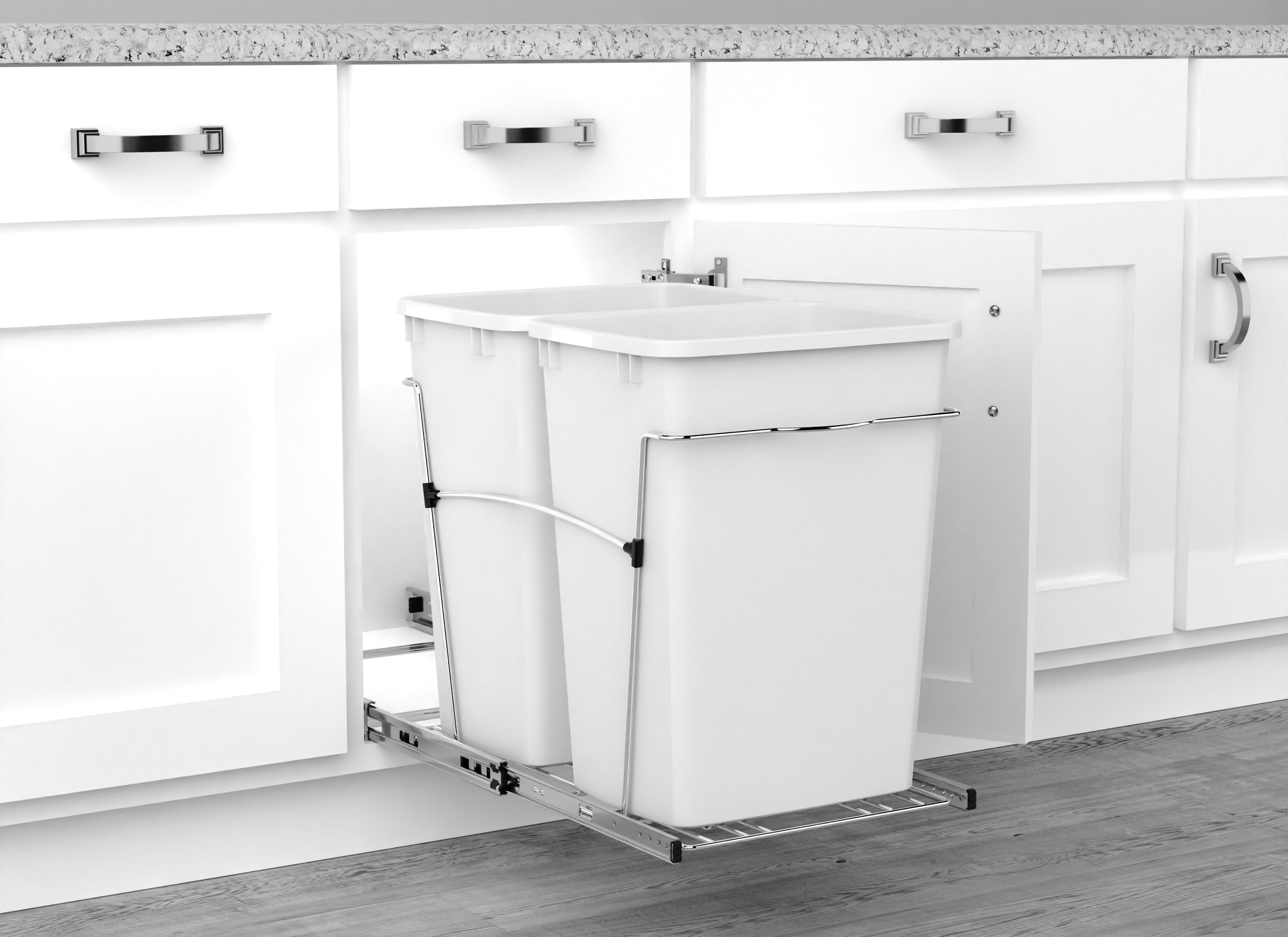 Rev-A-Shelf Double Pullout Trash Can 35 qt. for Kitchen, White, RV-18KD-11C S - VMInnovations