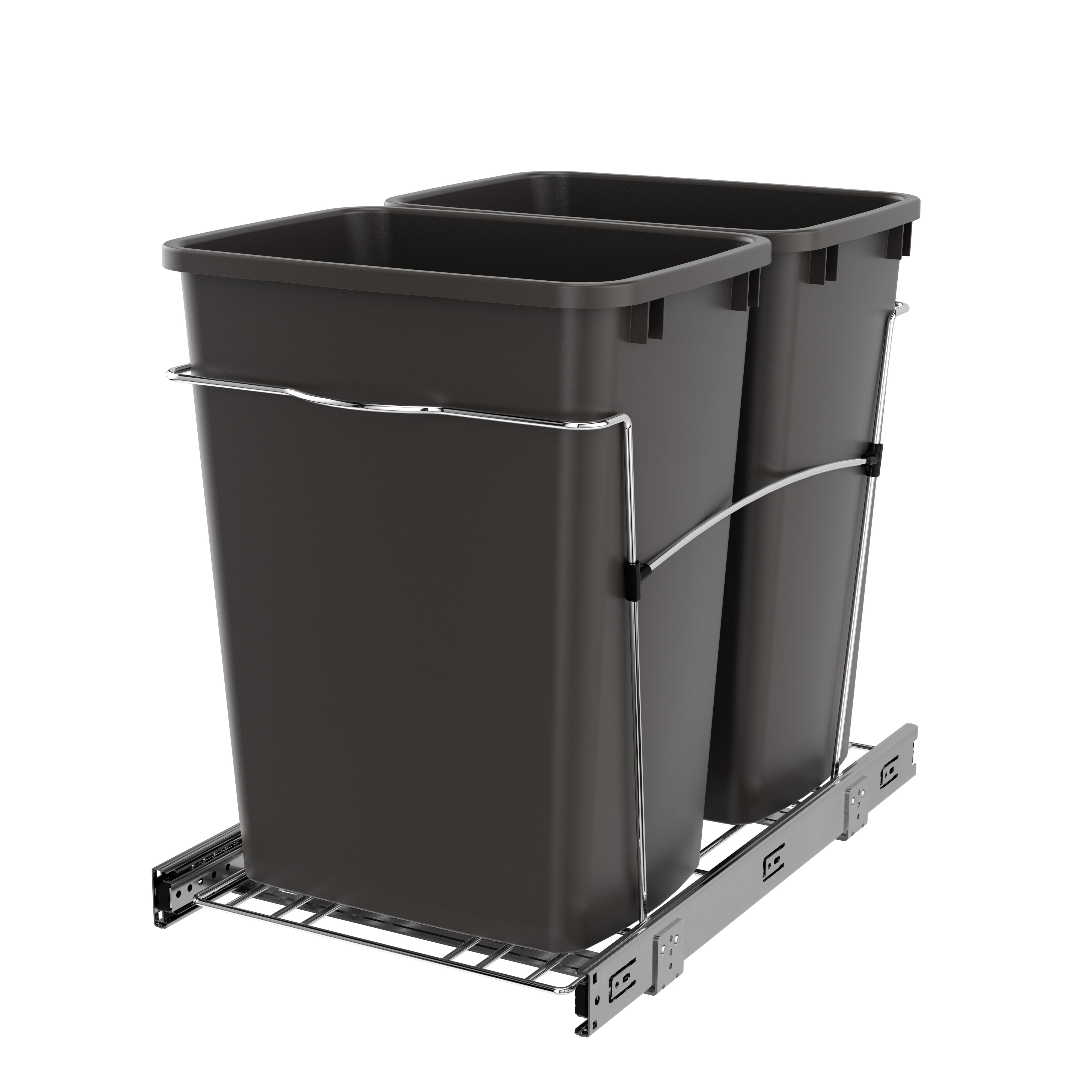 Rev-A-Shelf Double Pullout Trash Can 35 qt. for Kitchen, Gray, RV-18KD-13C-S - VMInnovations
