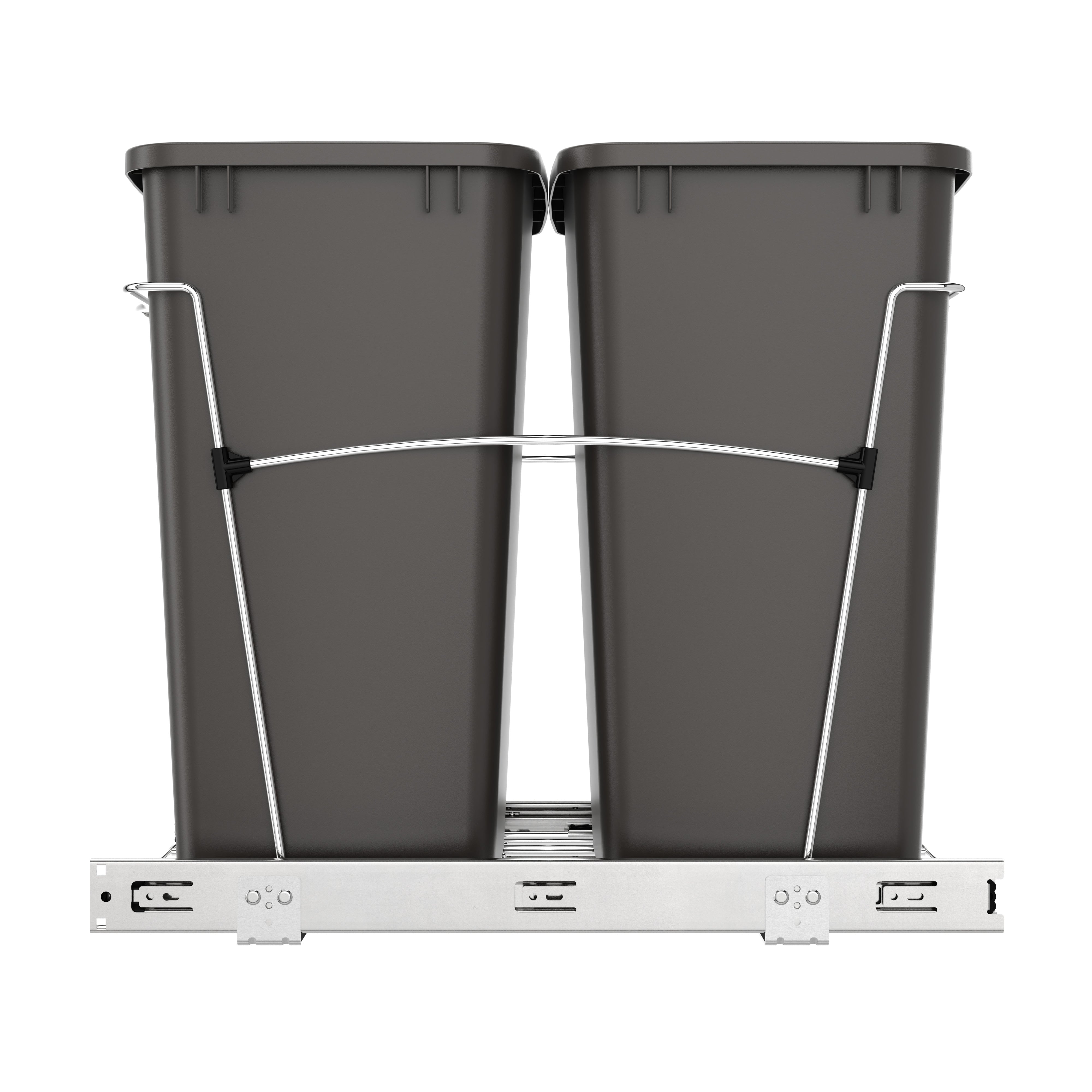 Rev-A-Shelf Double Pullout Trash Can 35 qt. for Kitchen, Gray, RV-18KD-13C-S