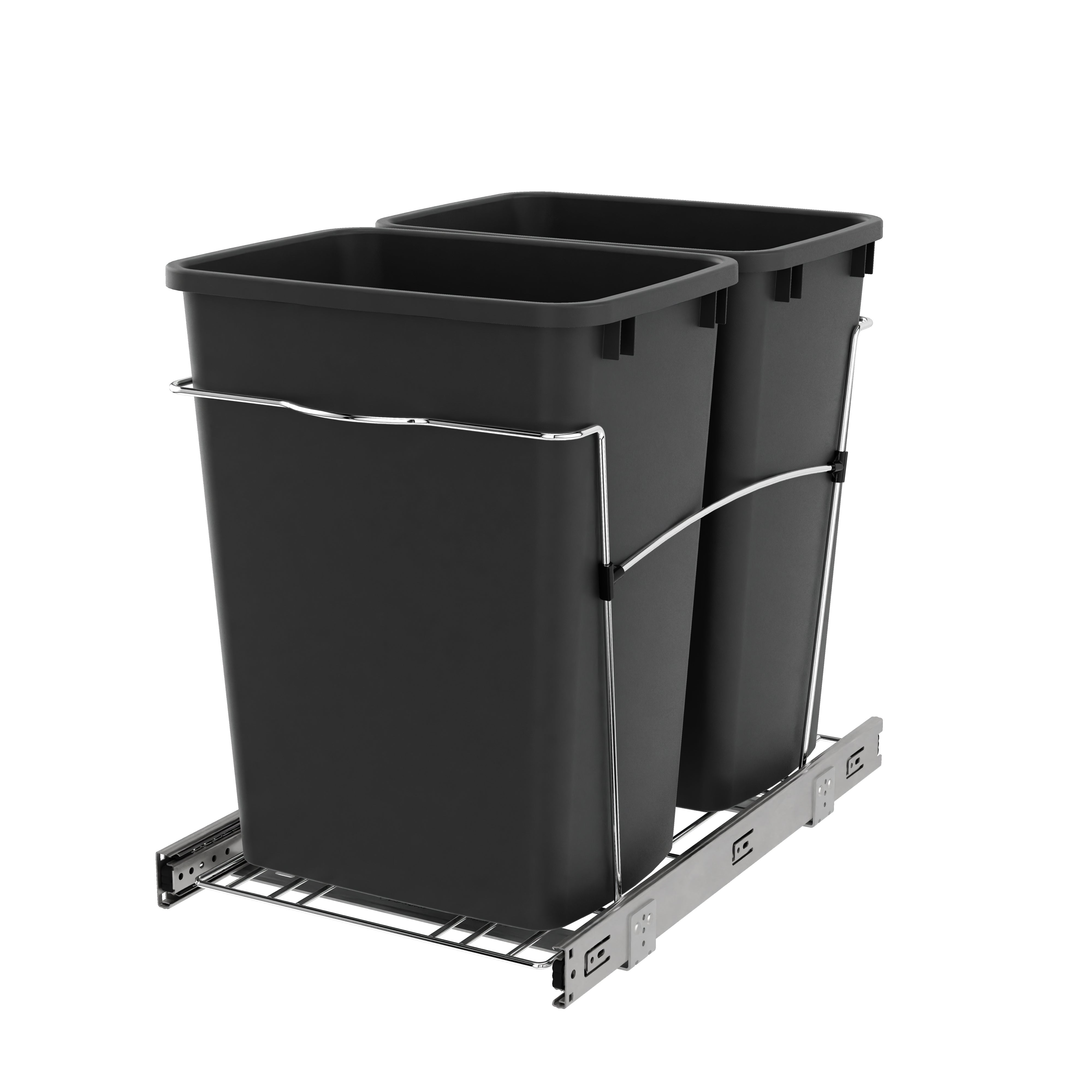 Rev-A-Shelf Double Pullout Trash Can 35 qt. for Kitchen, Black, RV-18KD-18C S - VMInnovations