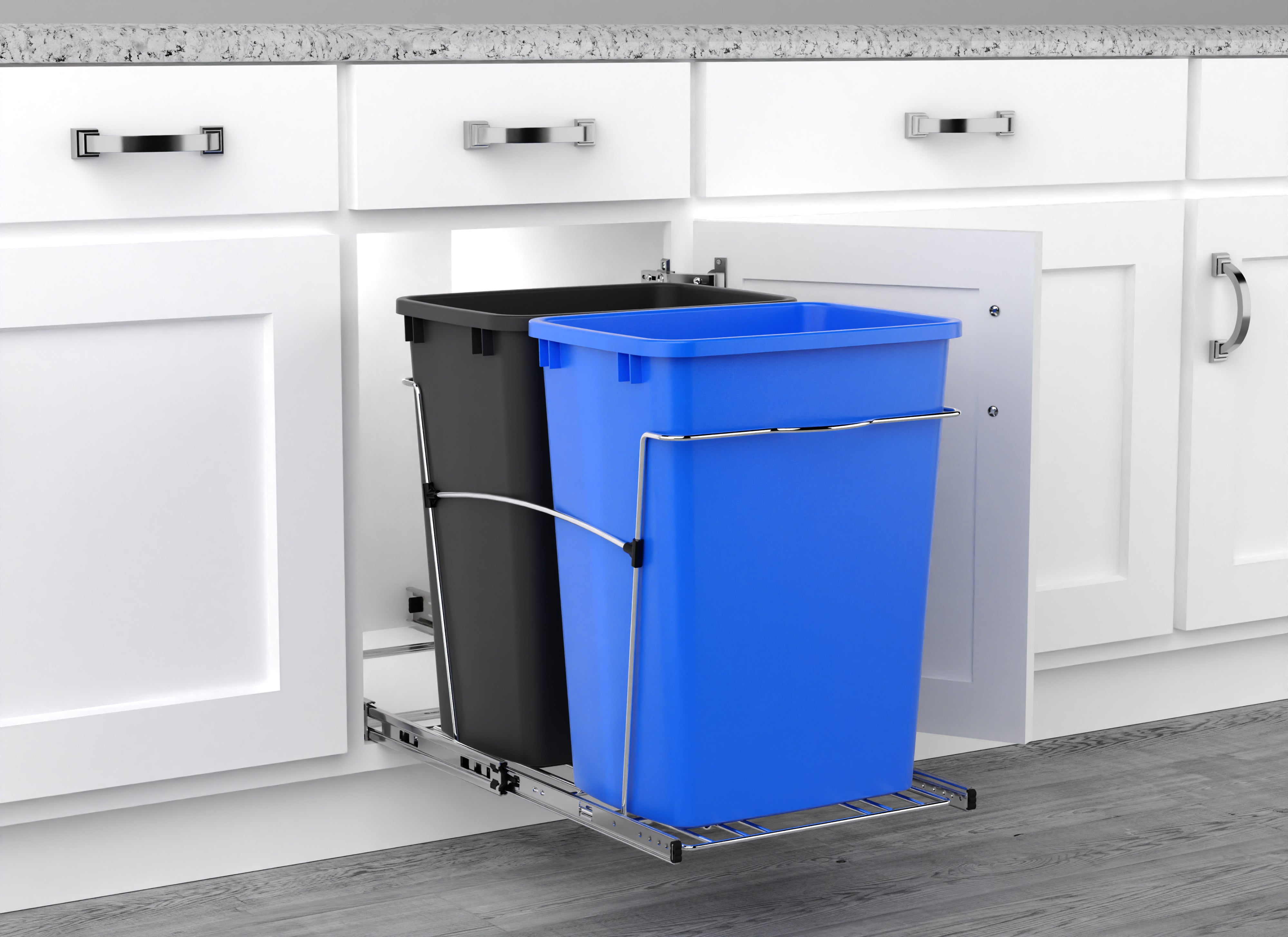 Rev-A-Shelf Double Pullout Trash Can 35 qt. for Kitchen, RV-18KD-2218C-S - VMInnovations