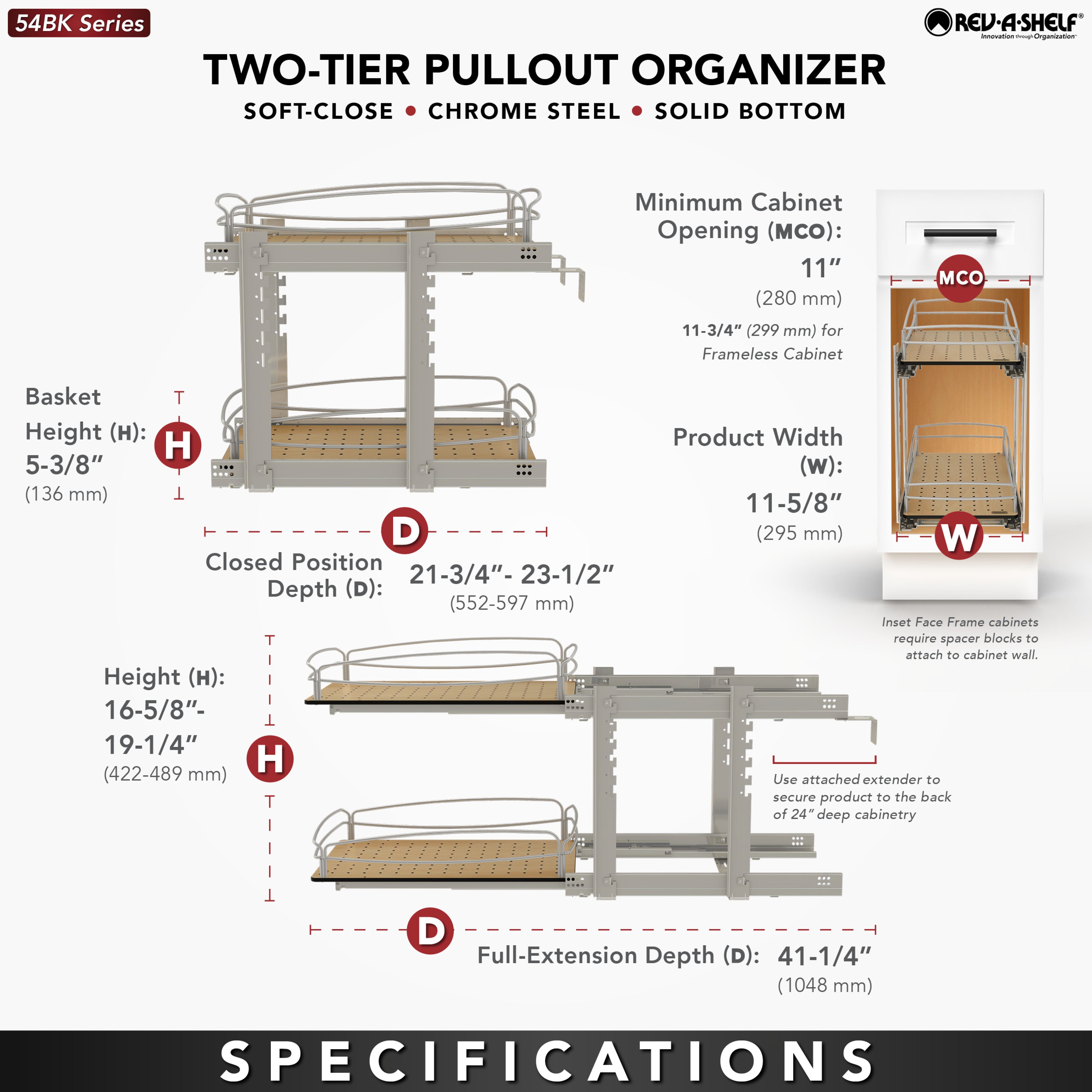 Rev-A-Shelf Two-Tier Solid Bottom Pullout Base Cabinet Organizer, 54BK-12SC-2-1 - VMInnovations