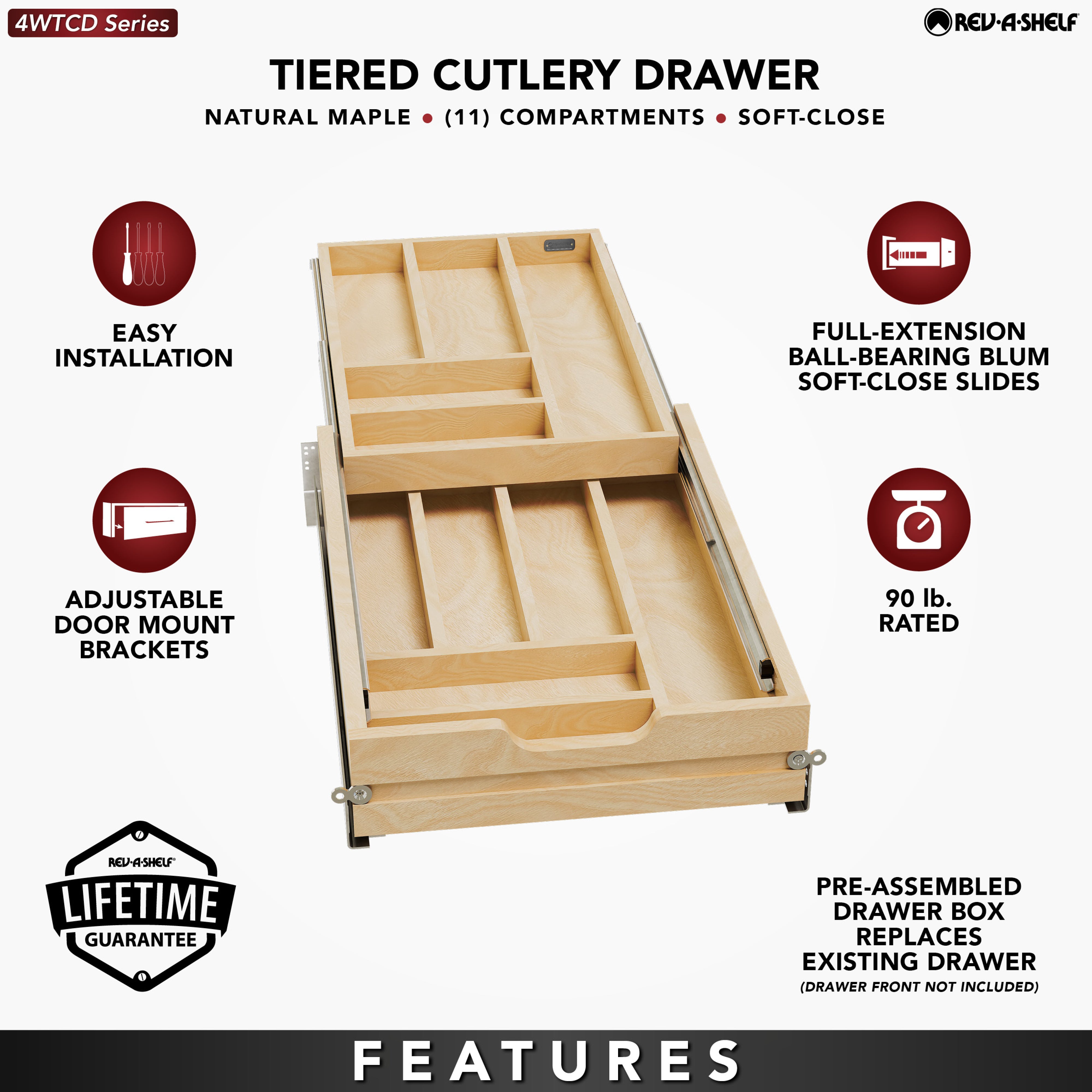 Rev-A-Shelf Two-Tier Cutlery Drawer System w/ BLUM Soft-Close, 4WTCD-18HSC-1 - VMInnovations