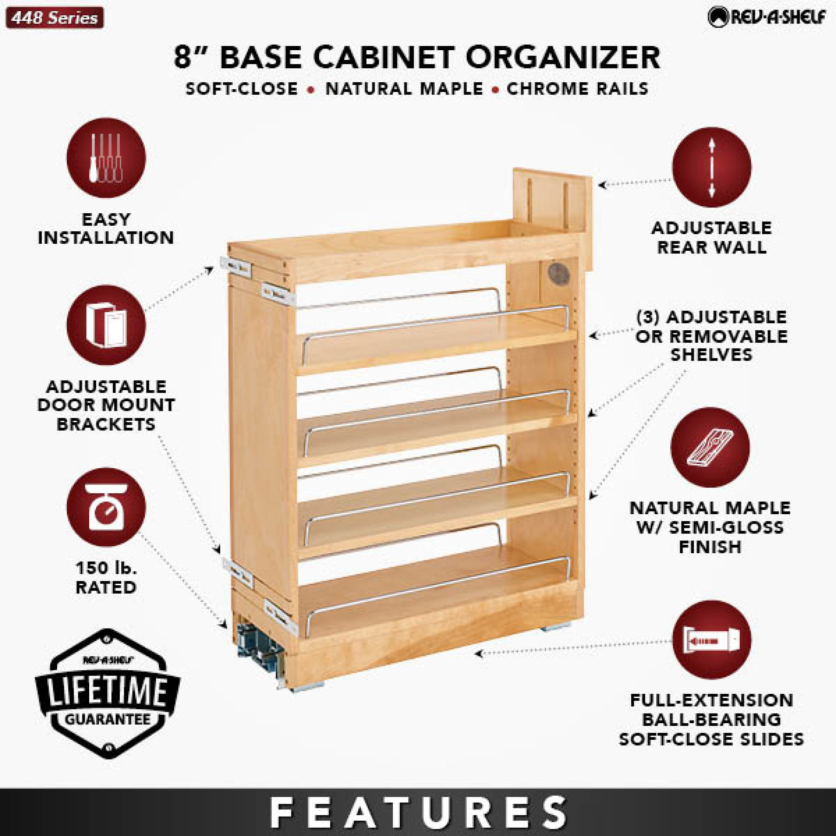 Rev-A-Shelf 448-BCBBSC-8C 8-Inch Pull Out Cabinet Organizer w/ Shelves(Open Box)