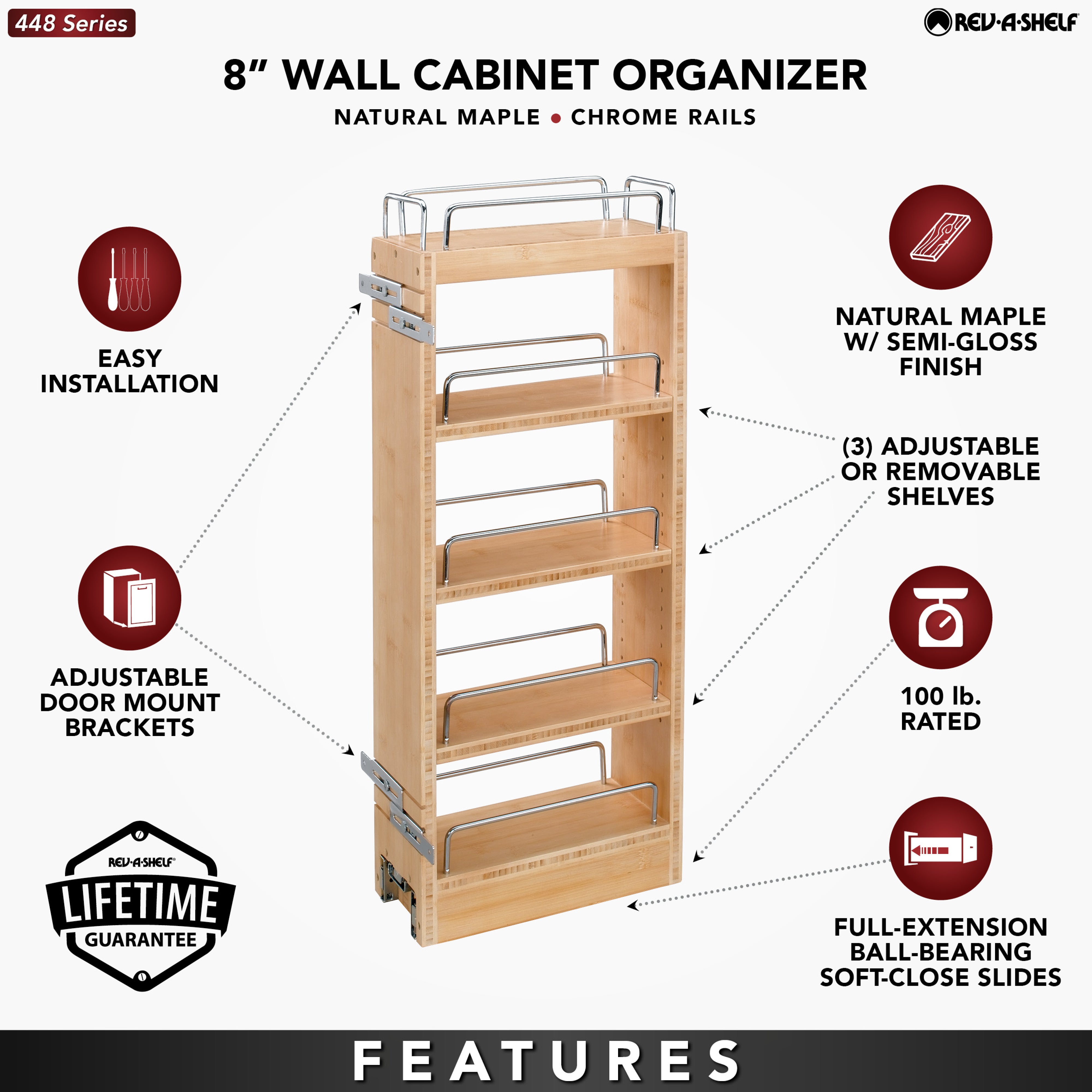 Rev A Shelf 8 Inch Pull Out Wood Base Kitchen Cabinet Organizer (Open Box)