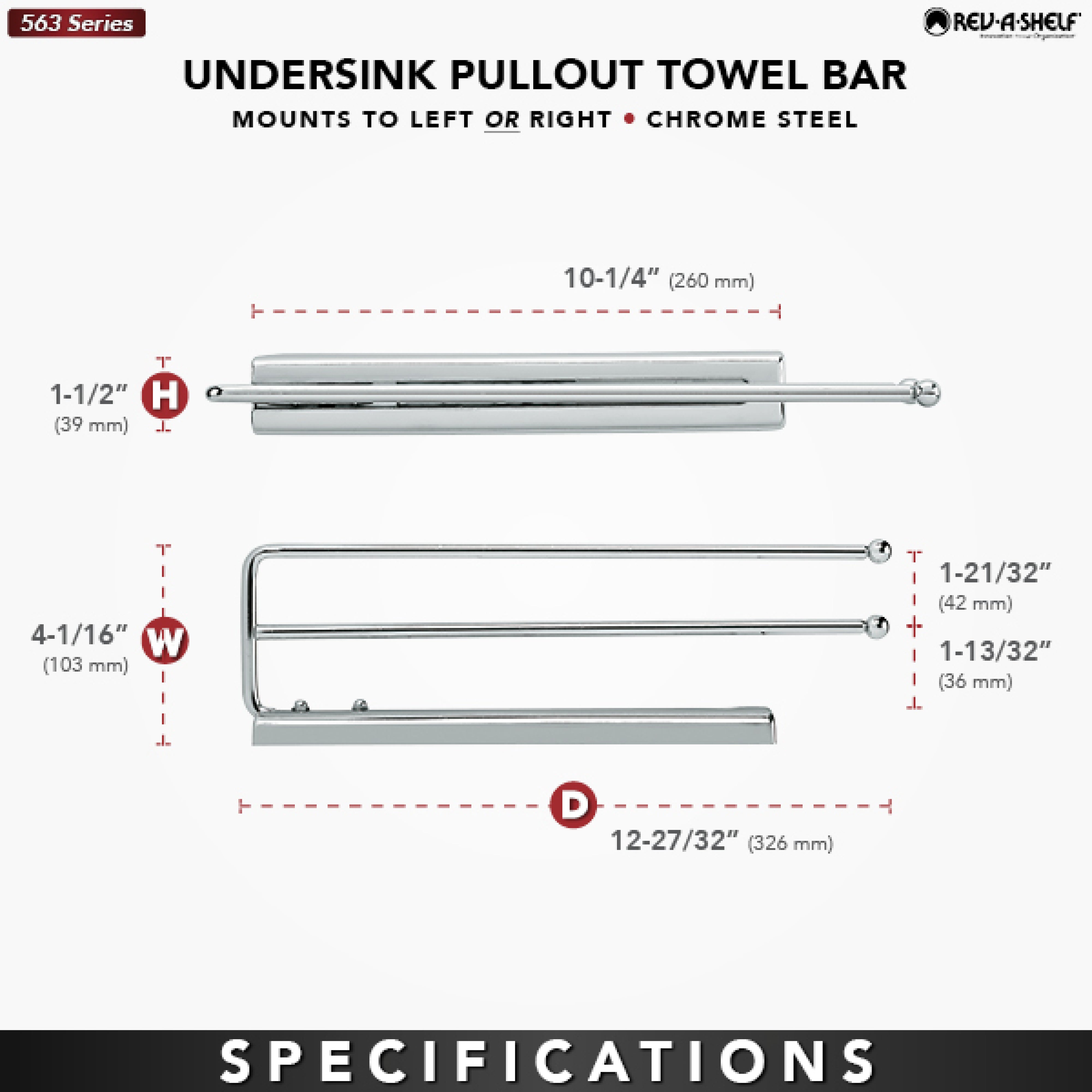 Rev-A-Shelf 563-51-C Under Cabinet Kitchen Pull-Out Towel Bar, Chrome (Open Box)