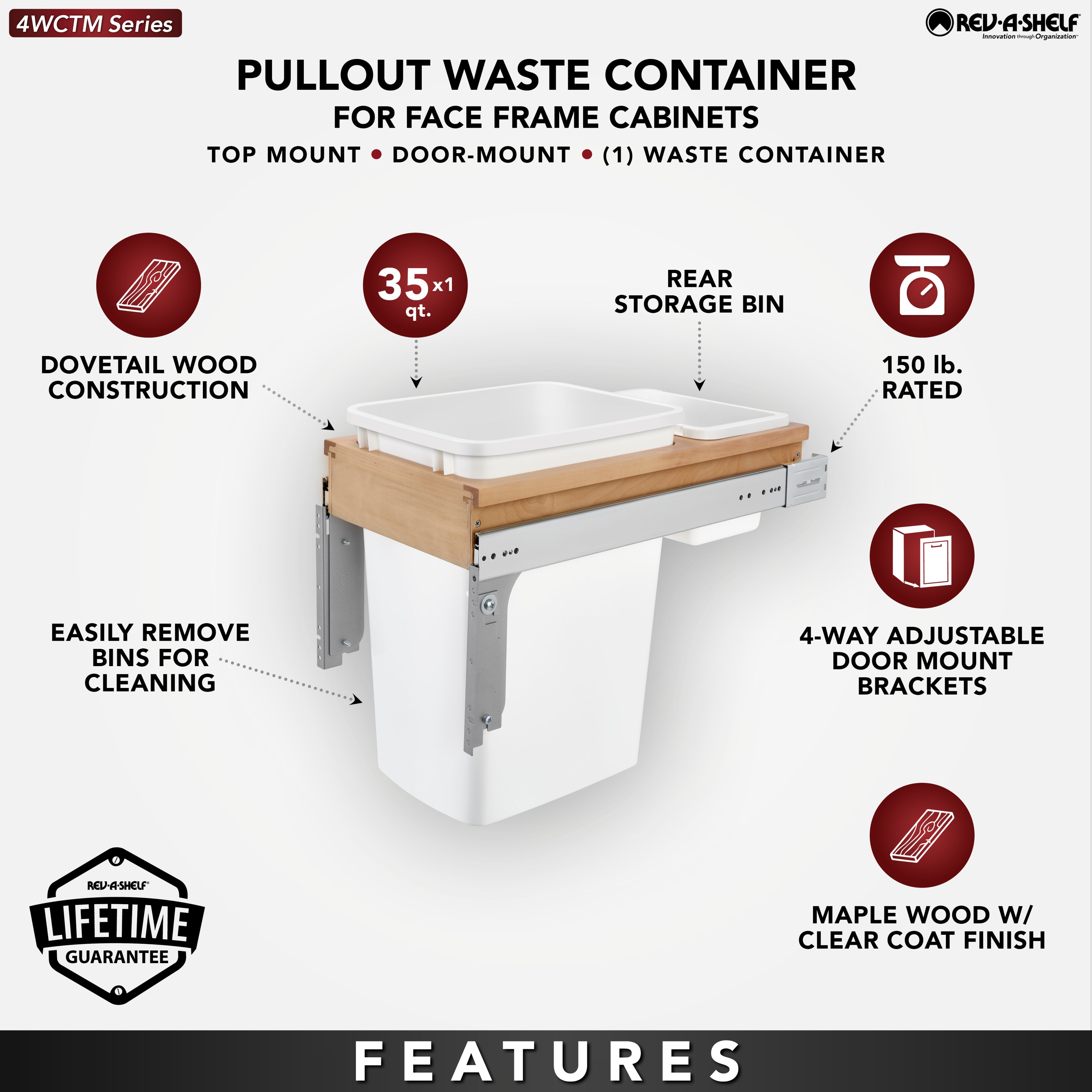 Rev-A-Shelf 4WCTM-12DM1-175 35-Qt Top Mount Pullout Waste Container (Open Box)